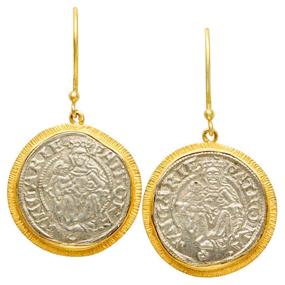 Cold Coin Earrings and Ring For Sale at 1stDibs