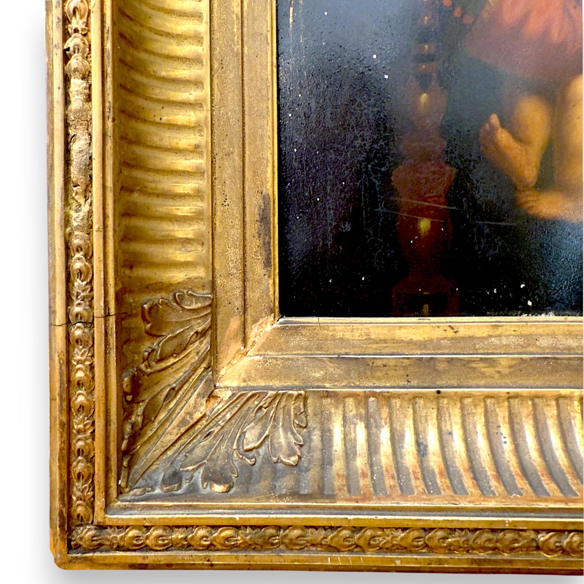 Madonna mit Kind, Öl auf Metall in vergoldetem Rahmen, nach Raphael, 19. im Angebot 3