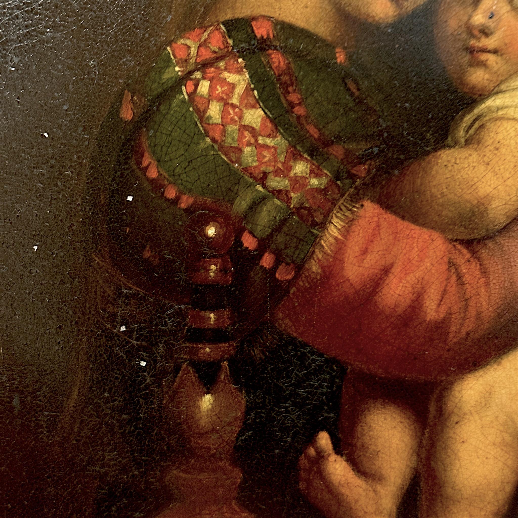 Madonna mit Kind, Öl auf Metall in vergoldetem Rahmen, nach Raphael, 19. im Zustand „Gut“ im Angebot in NICE, FR