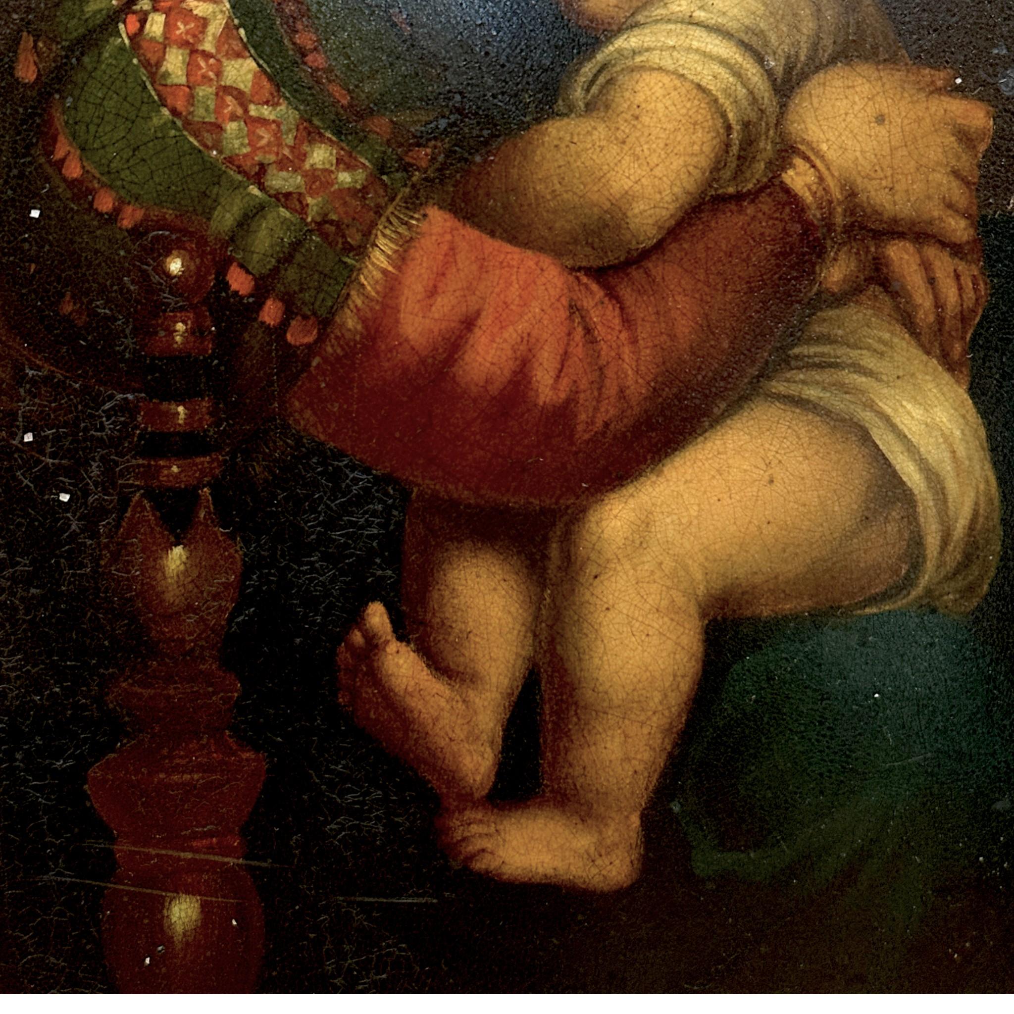 Madonna mit Kind, Öl auf Metall in vergoldetem Rahmen, nach Raphael, 19. im Angebot 1