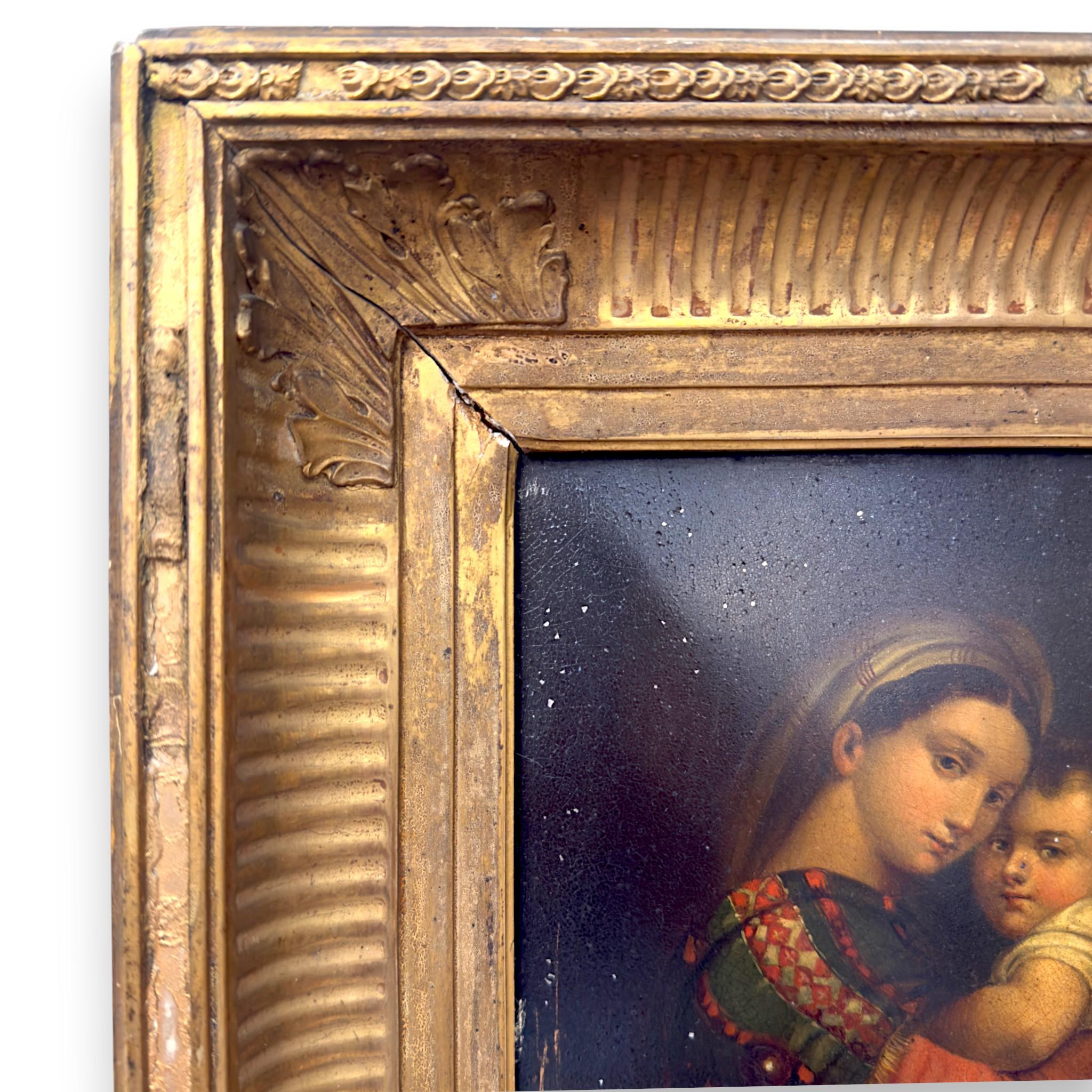 Madonna mit Kind, Öl auf Metall in vergoldetem Rahmen, nach Raphael, 19. im Angebot 2