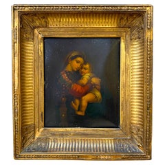 Madonna mit Kind, Öl auf Metall in vergoldetem Rahmen, nach Raphael, 19.