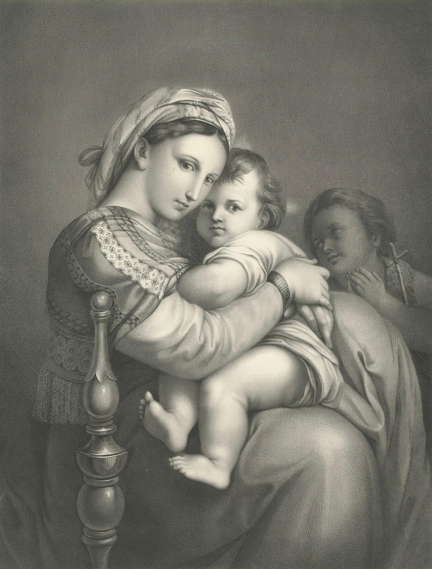 Madonna and Child Print after Raphael – La Vierge à la Chaise, circa 1850 For Sale 1