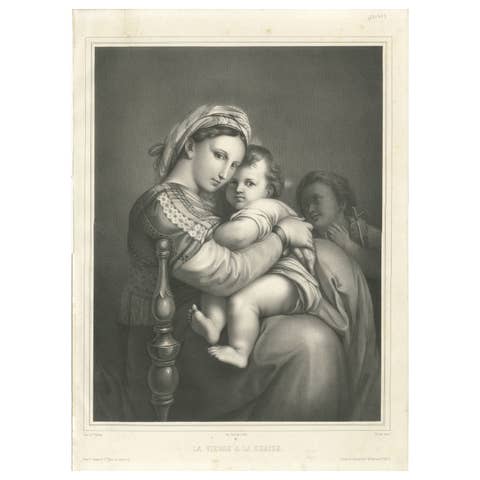 Madonna and Child Print after Raphael – La Vierge à la Chaise, circa 1850