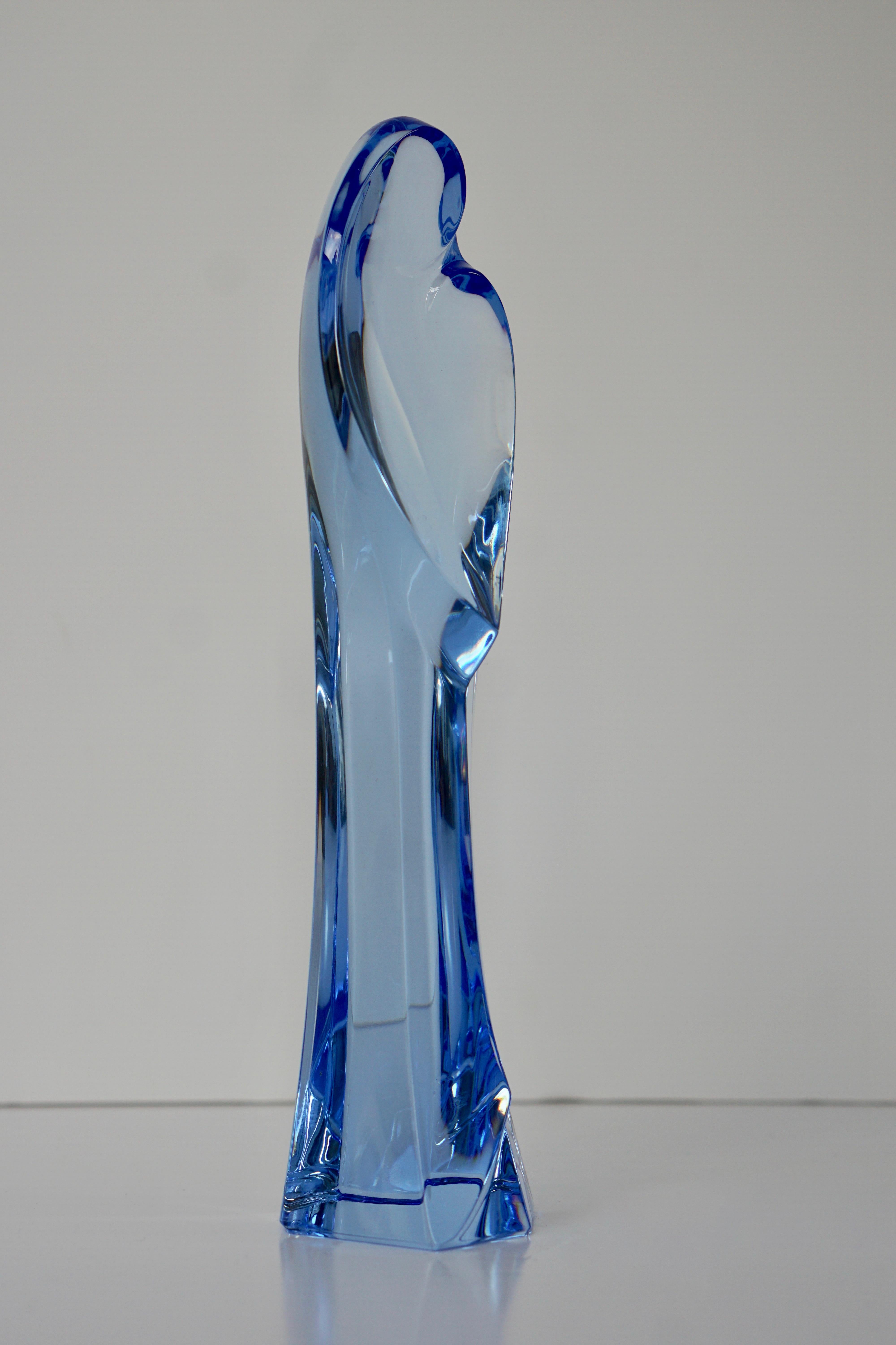 20th Century Madonna and Child Sapphire Blue Crystal Sculpture