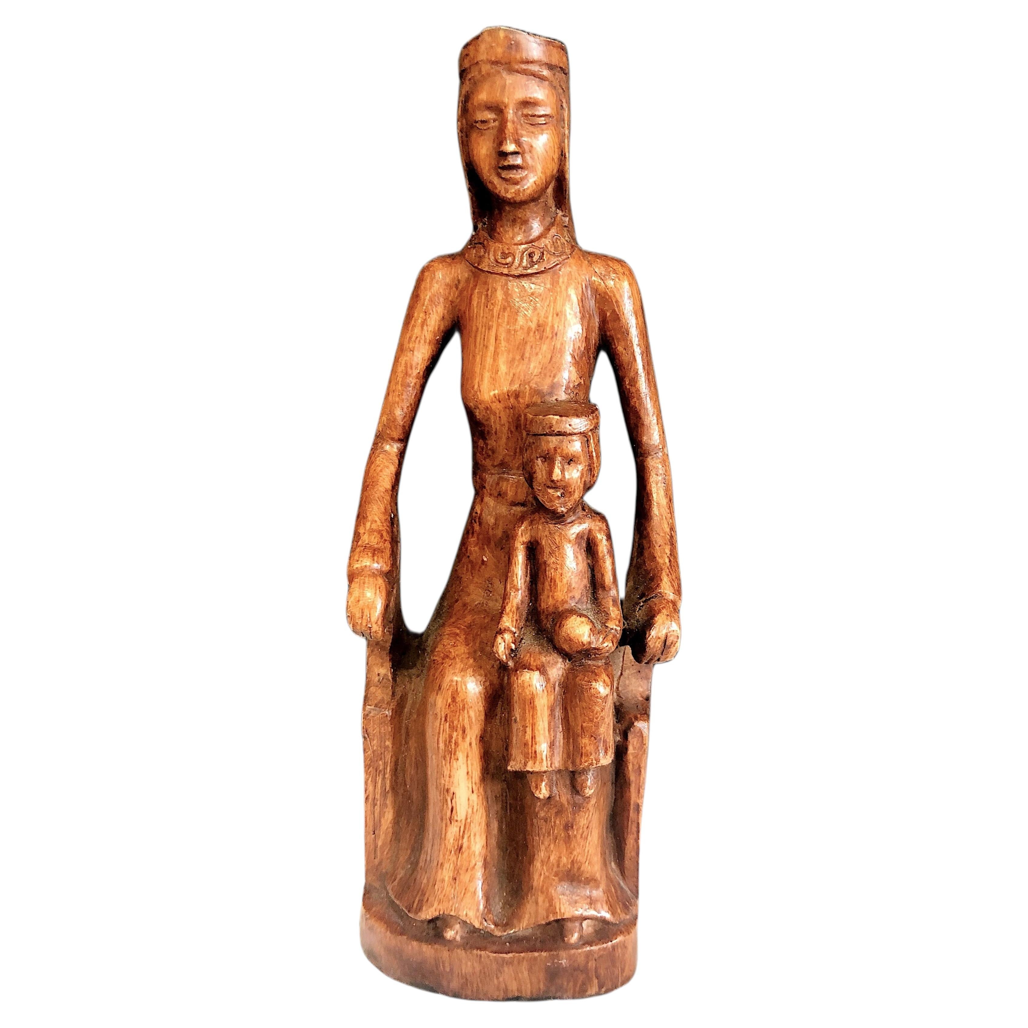 Madonna and Child Sedes Sapientiae “Throne of Wisdom” Devotional Wood Statue For Sale