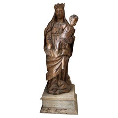 Antique Madonna and Child Statue, 17th Century