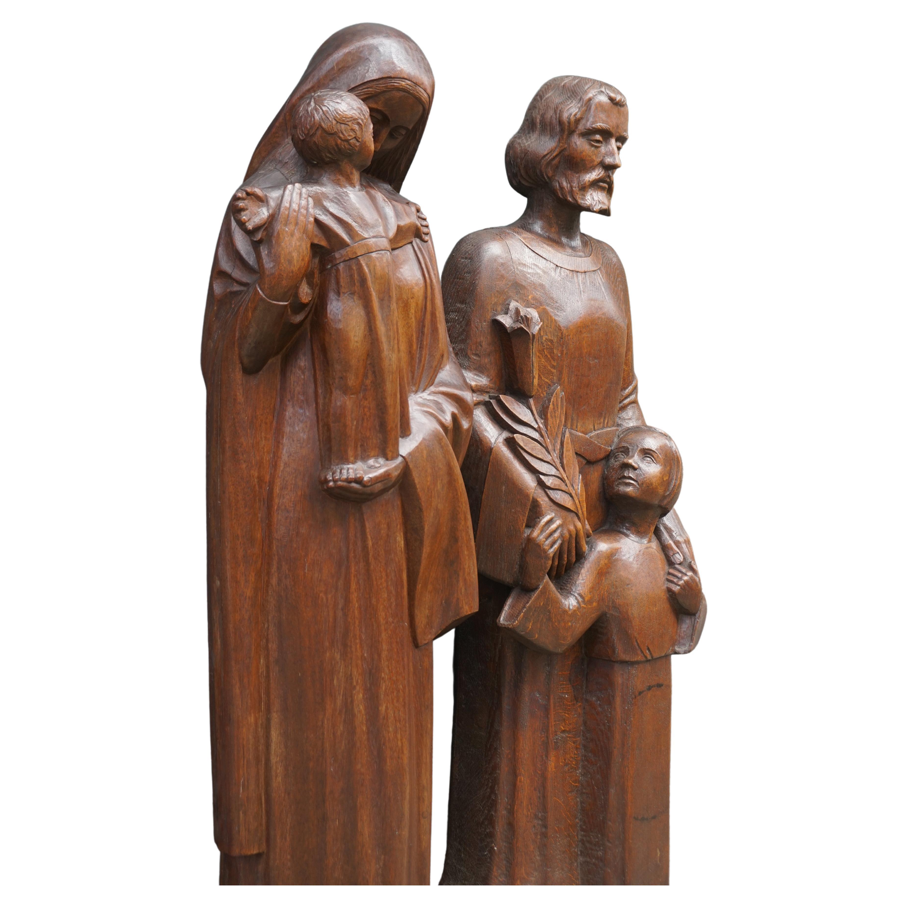 Art Deco Madonna and Child Statue and Saint Joseph and Child Sculpture For Sale