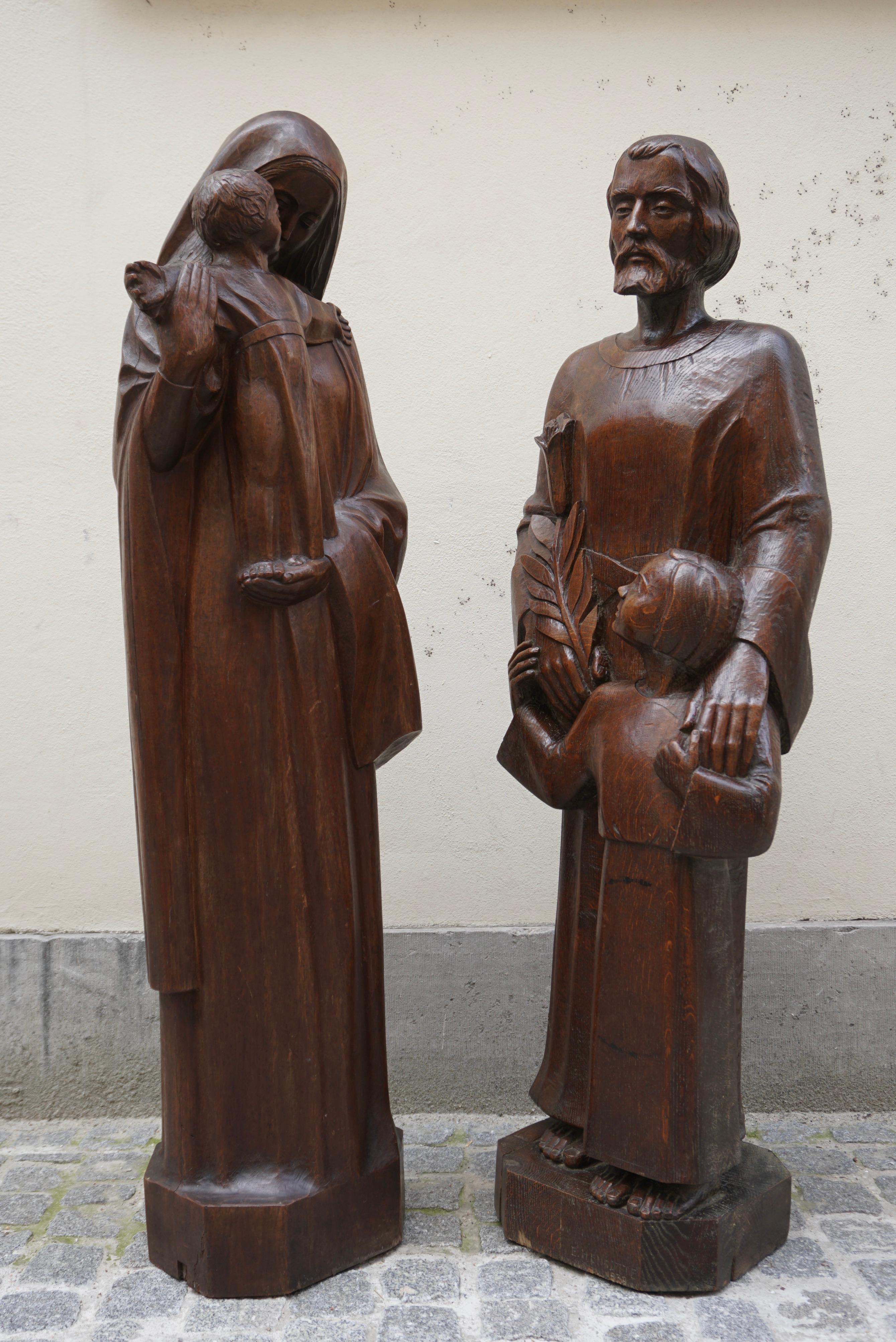 Bois Statue de la Madonna et de l'Enfant et Sculpture de Saint Joseph et de l'Enfant en vente