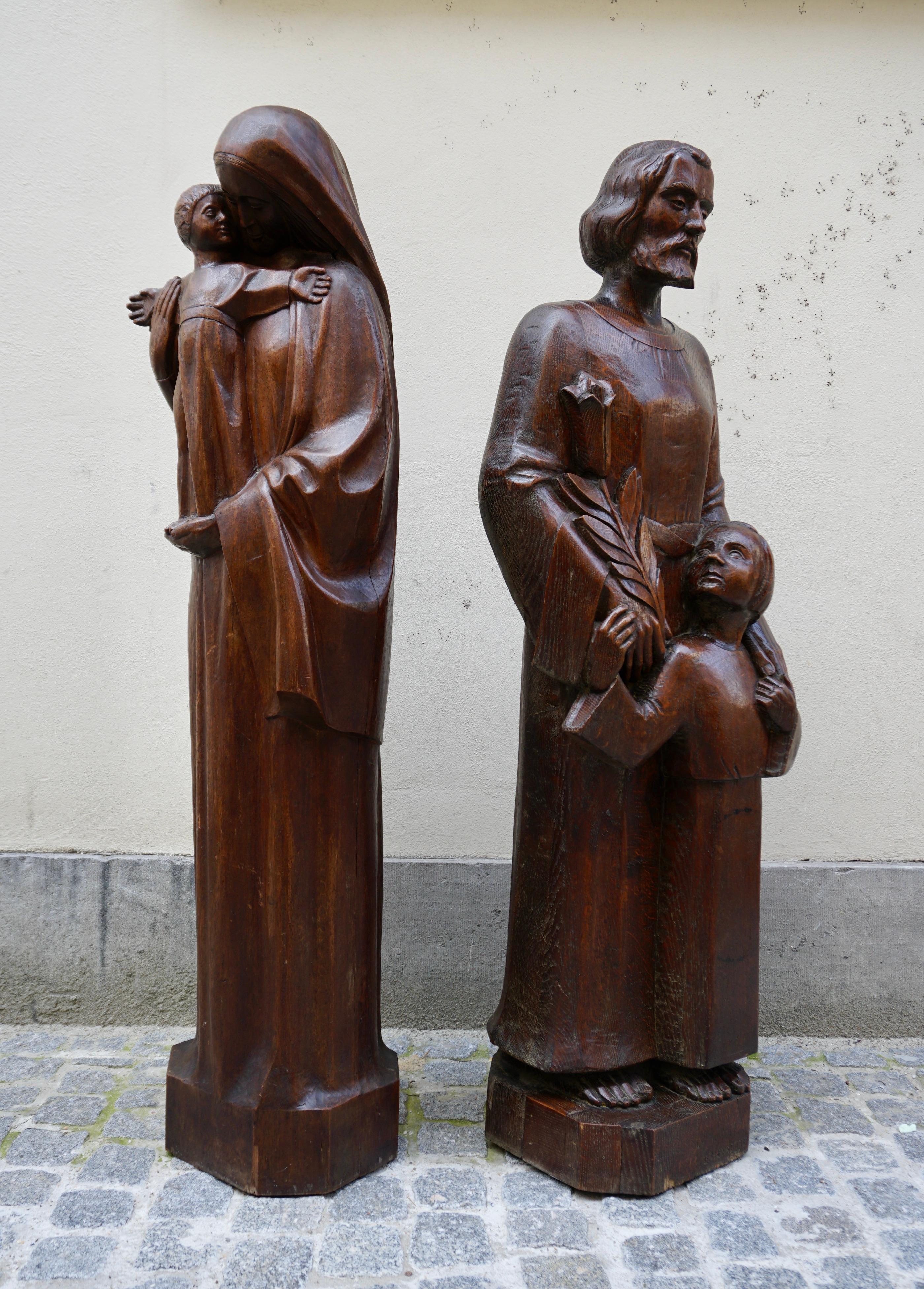 Madonna and Child Statue and Saint Joseph and Child Sculpture For Sale 1