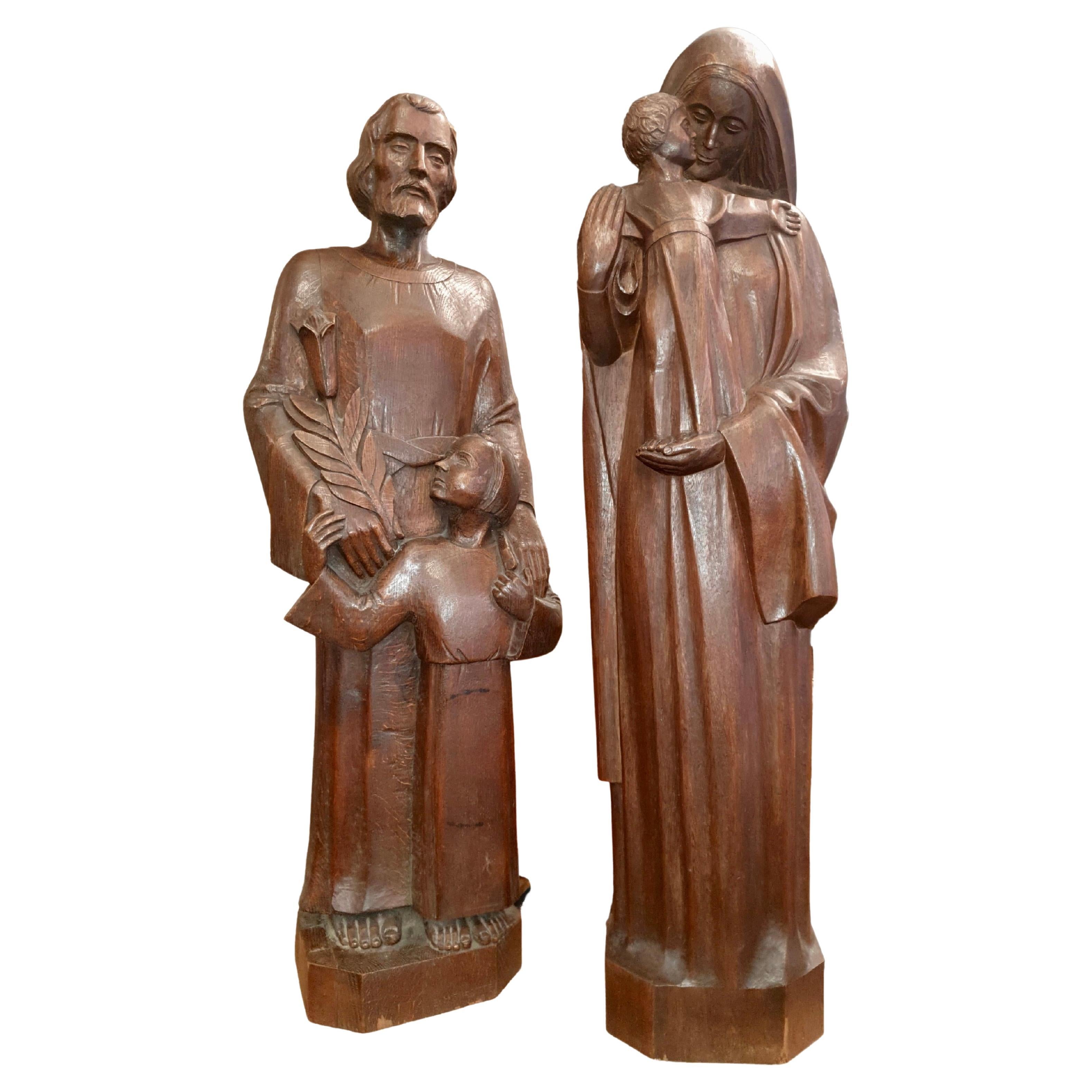 Madonna and Child Statue and Saint Joseph and Child Sculpture For Sale