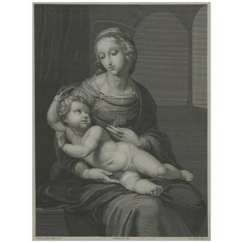 Madonna and Child – Stipple Engraving by Nargeot after Raphael, 1878