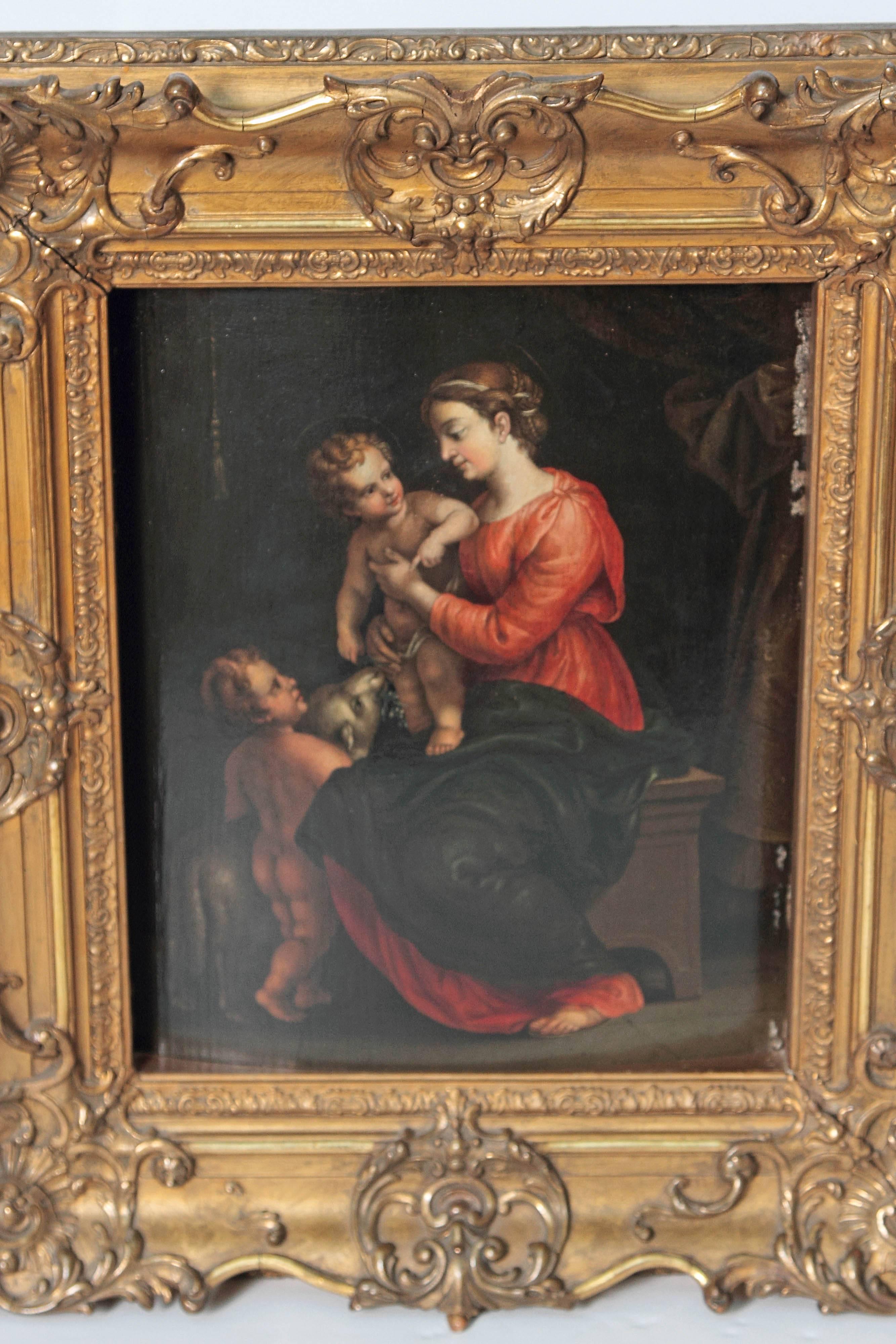 Wood Madonna and Child with Infant Saint John the Baptist and the Lamb