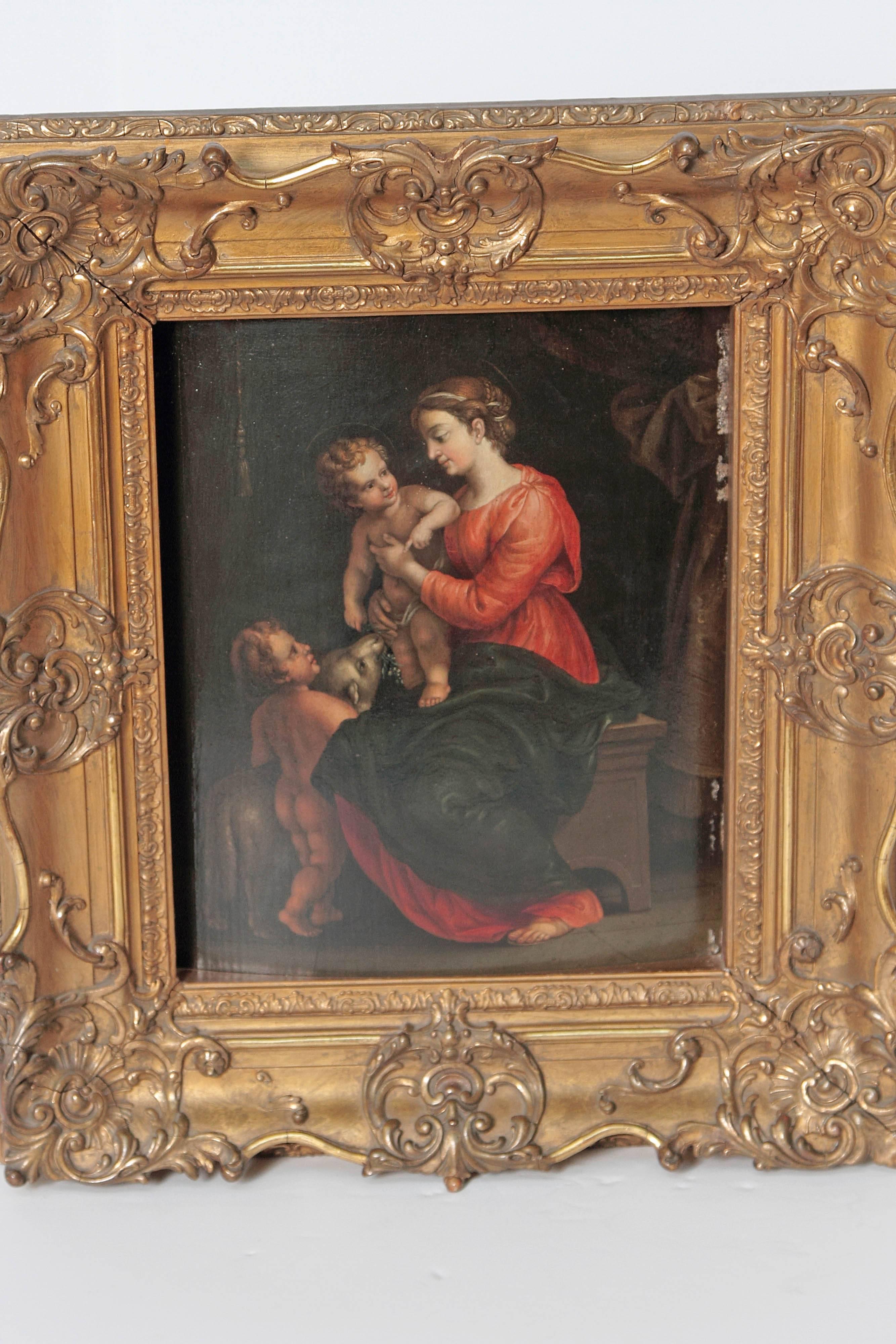 19th Century Madonna and Child with Infant Saint John the Baptist and the Lamb