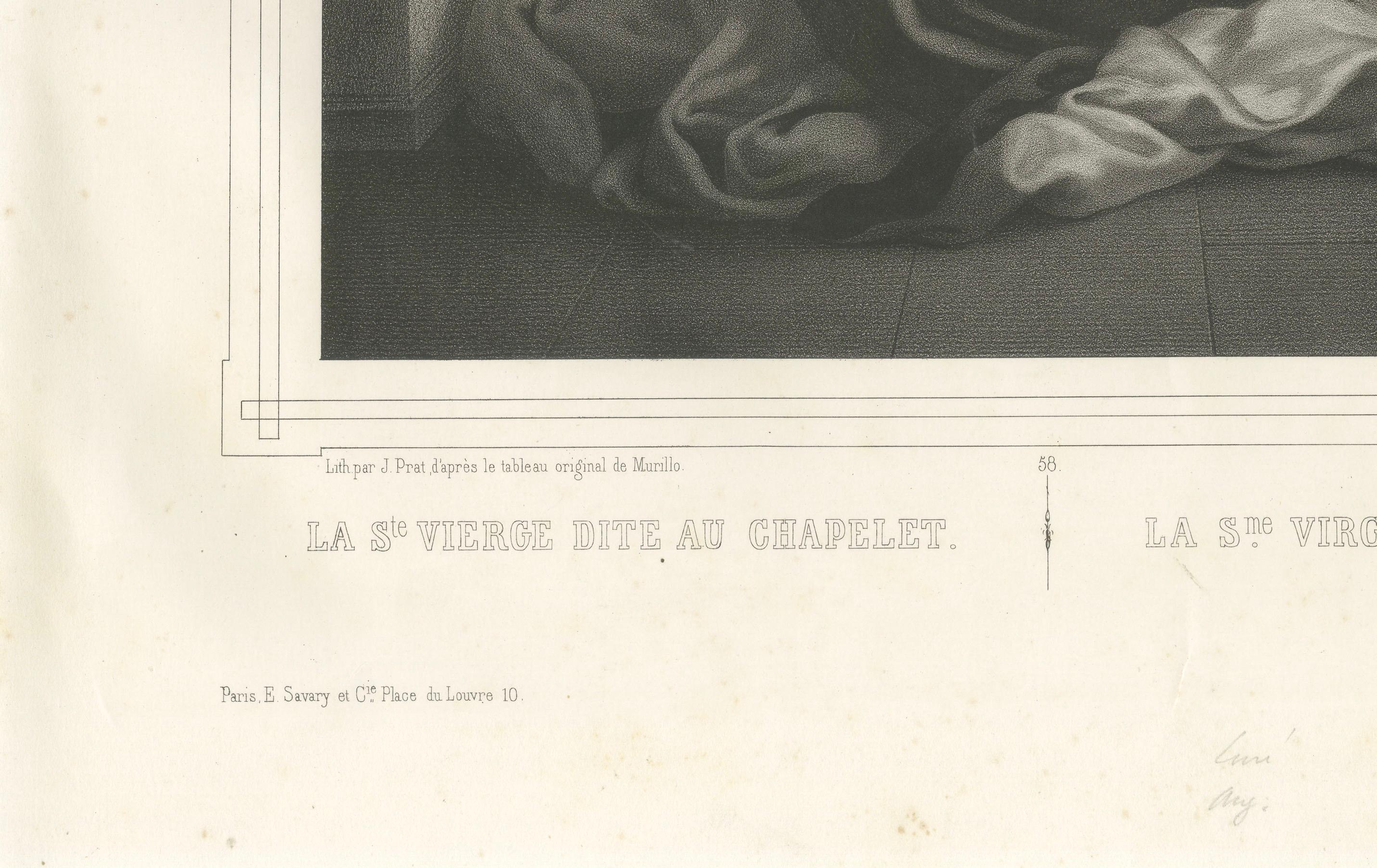 Madonna and Child with Rosary – Antique French Religious Print, c.1850 In Good Condition For Sale In Langweer, NL