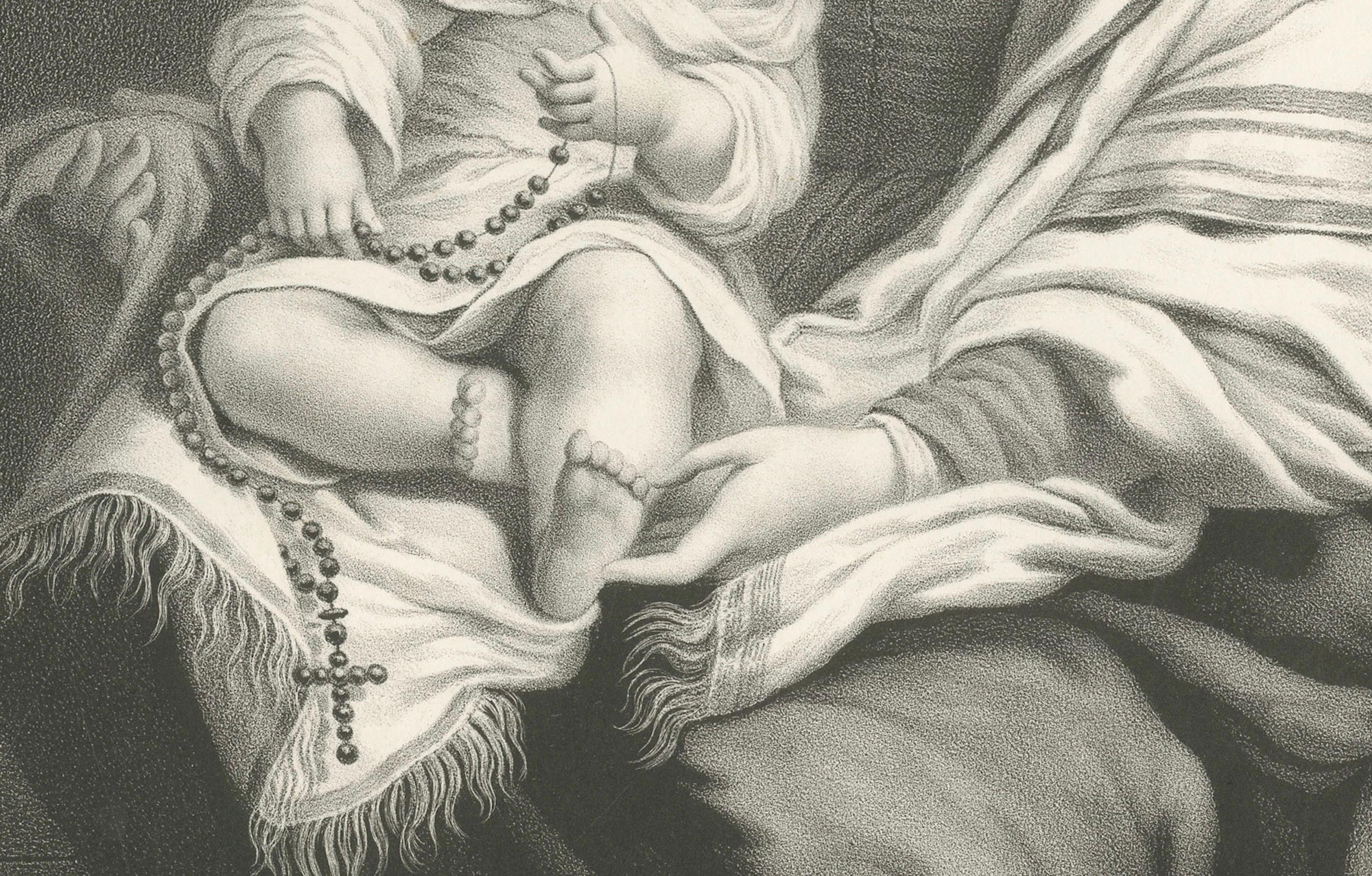 19th Century Madonna and Child with Rosary – Antique French Religious Print, c.1850 For Sale
