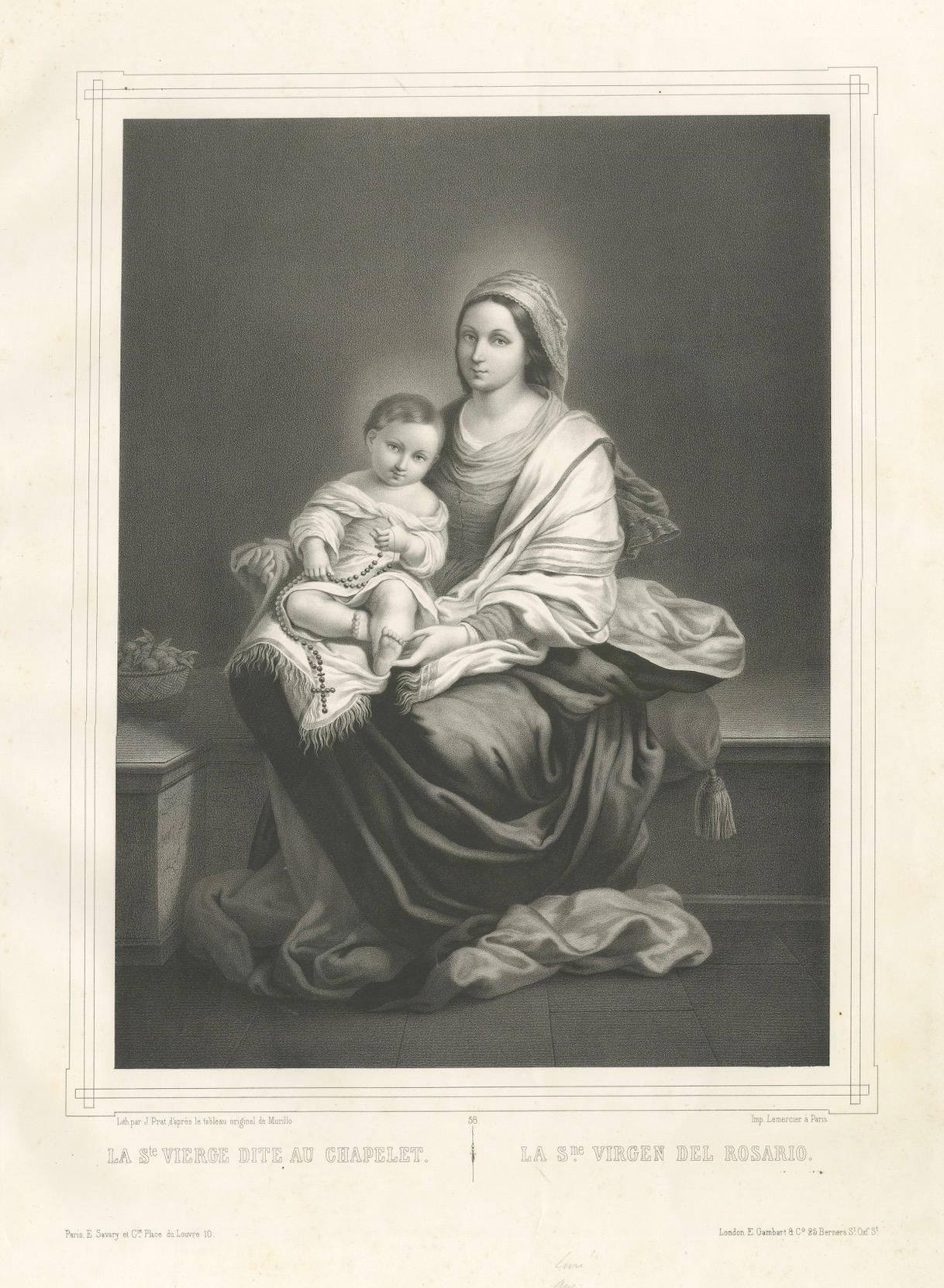 Madonna and Child with Rosary – Antique French Religious Print, c.1850 For Sale 2
