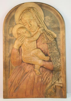 Madonna und Christuskind Antike Wandskulptur Signiert 1951