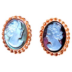 Madonna Cameo Victorian Style Stud Earrings 14kt Gold 12619*
