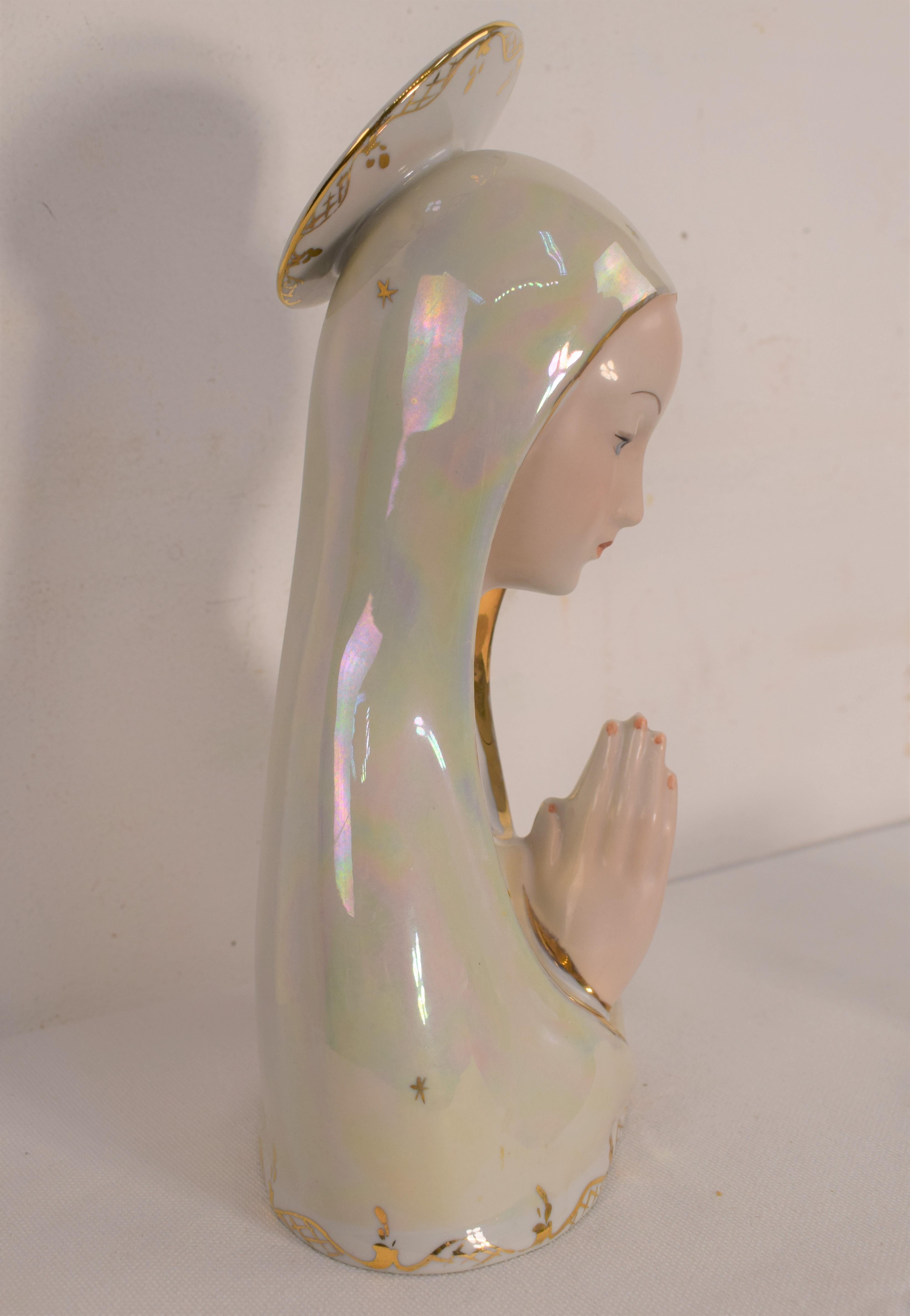 Polychromed Madonna Ceramic Sculpture, 1940s For Sale