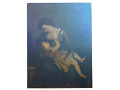 “Madonna & Child” 19th Century Copyist Oil Painting after Orazio Gentileschi
