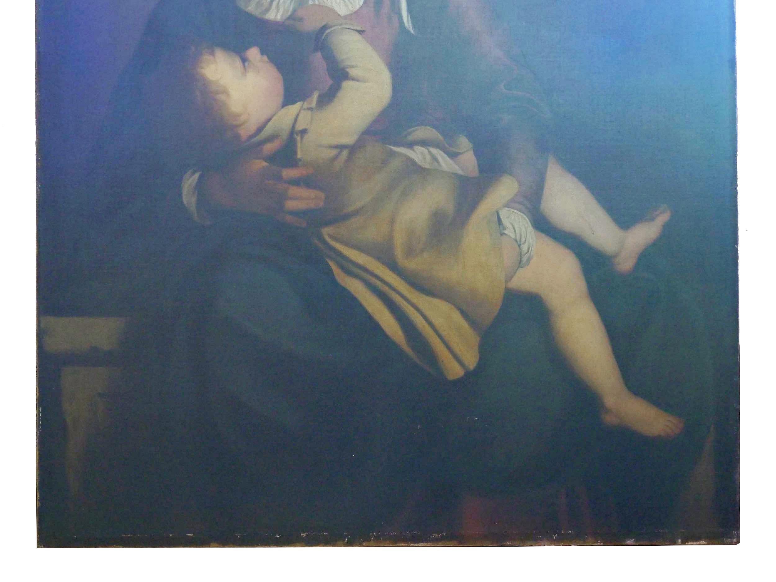 Italian “Madonna & Child” 19th Century Copyist Oil Painting after Orazio Gentileschi