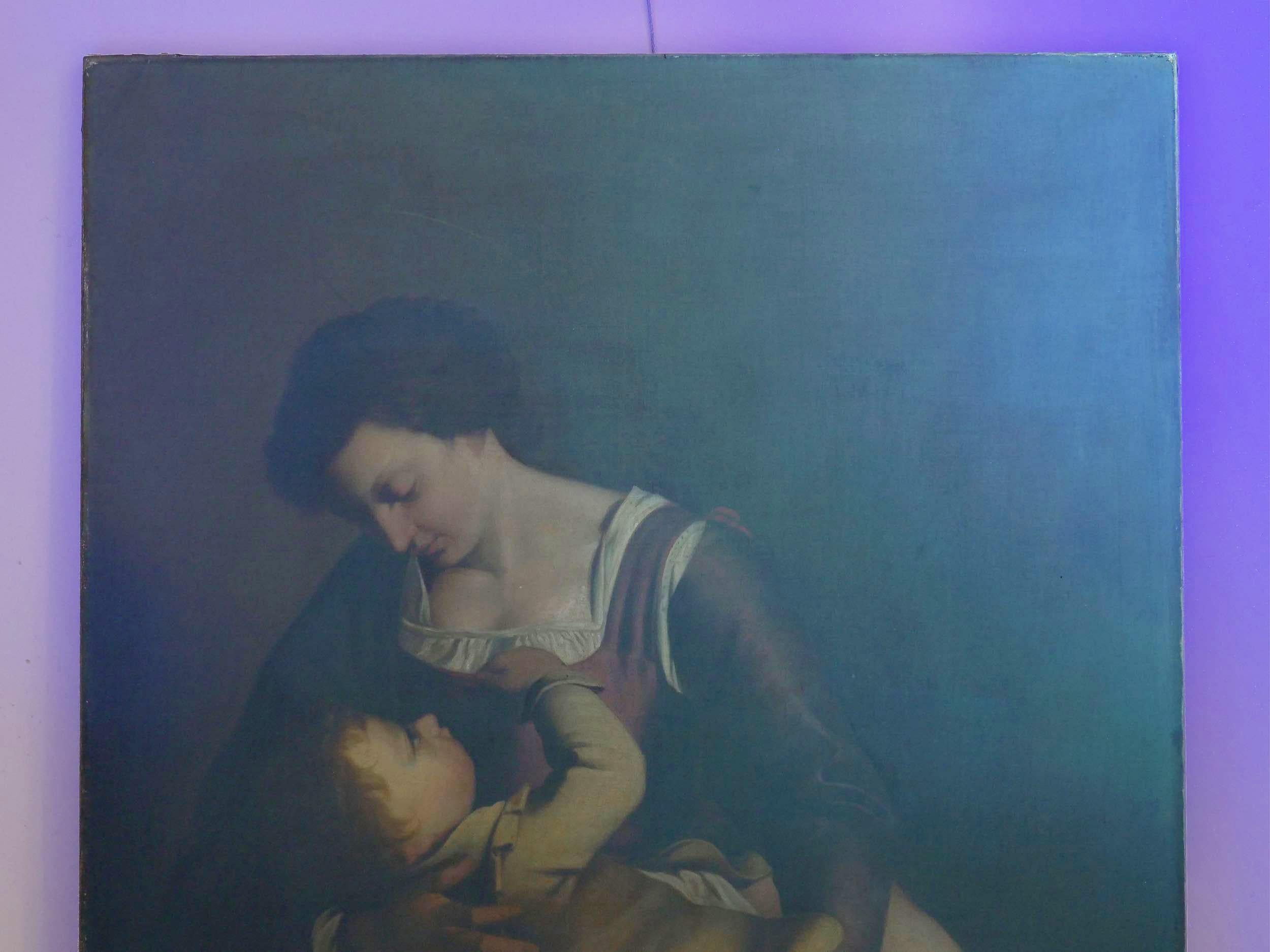 Hand-Painted “Madonna & Child” 19th Century Copyist Oil Painting after Orazio Gentileschi