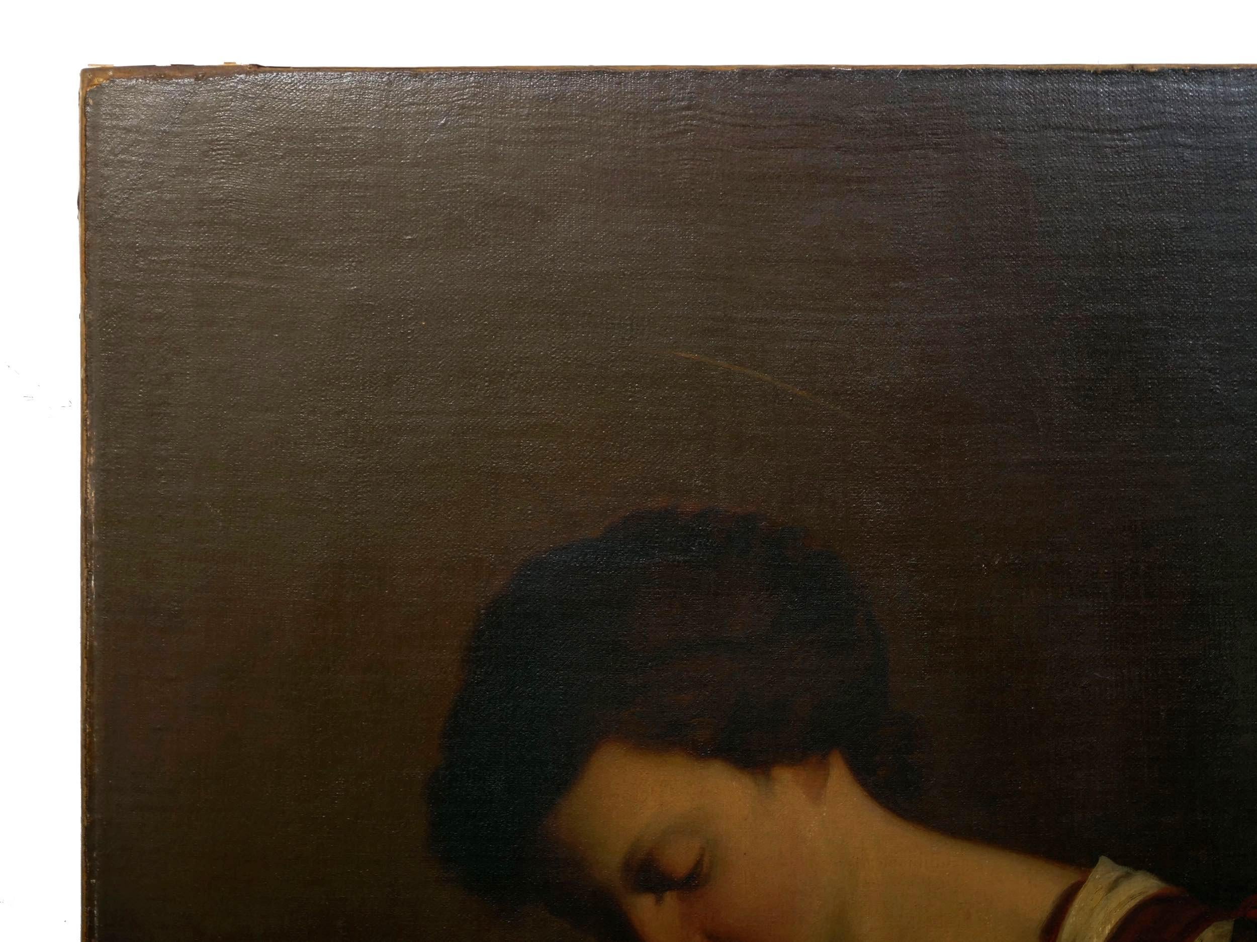Canvas “Madonna & Child” 19th Century Copyist Oil Painting after Orazio Gentileschi