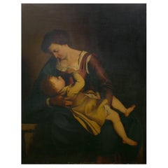“Madonna & Child” 19th Century Copyist Oil Painting after Orazio Gentileschi
