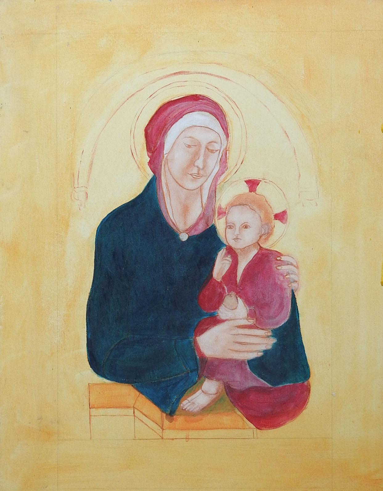 Renaissance Revival Madonna & Child Painting by Rebecca De Leon Almazan For Sale