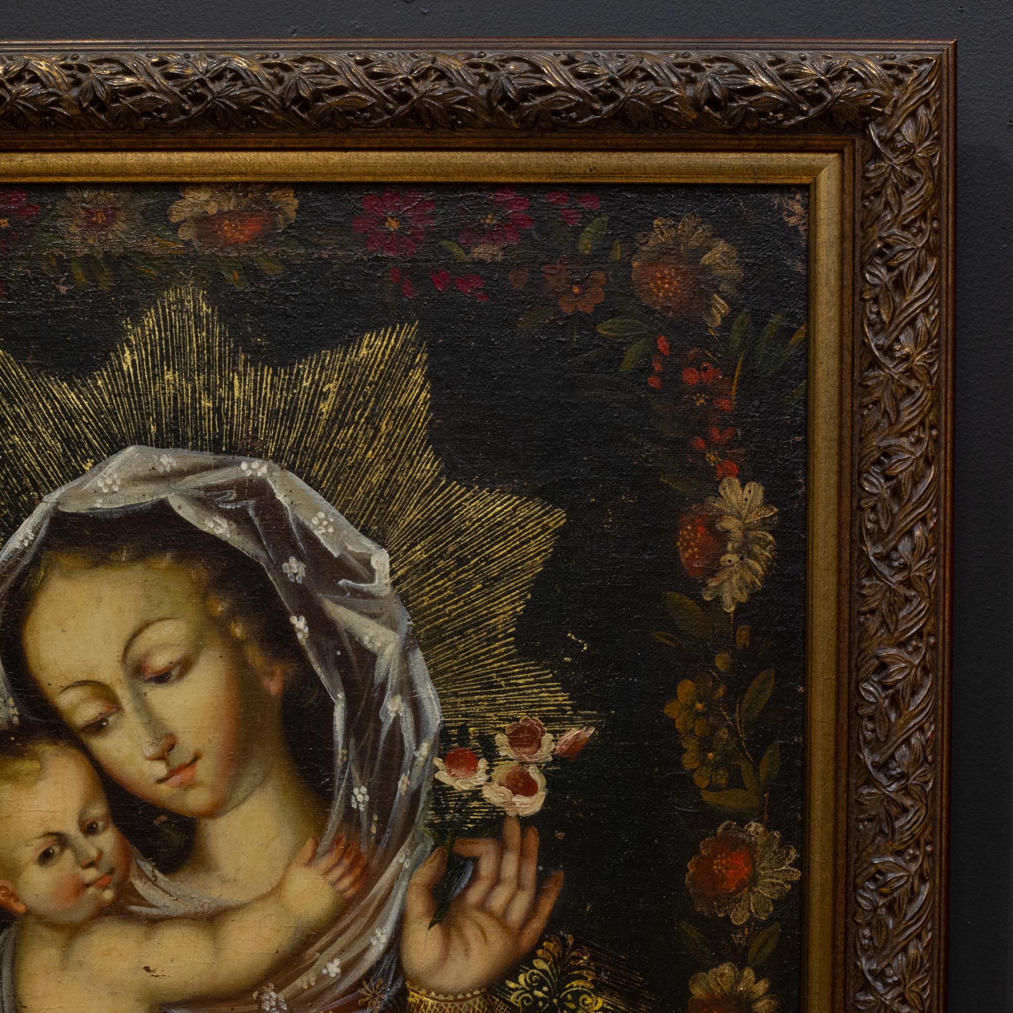 Madonna & Child, Perù, Pittura a olio su tela, ante 1970 In condizioni buone in vendita a San Francisco, CA