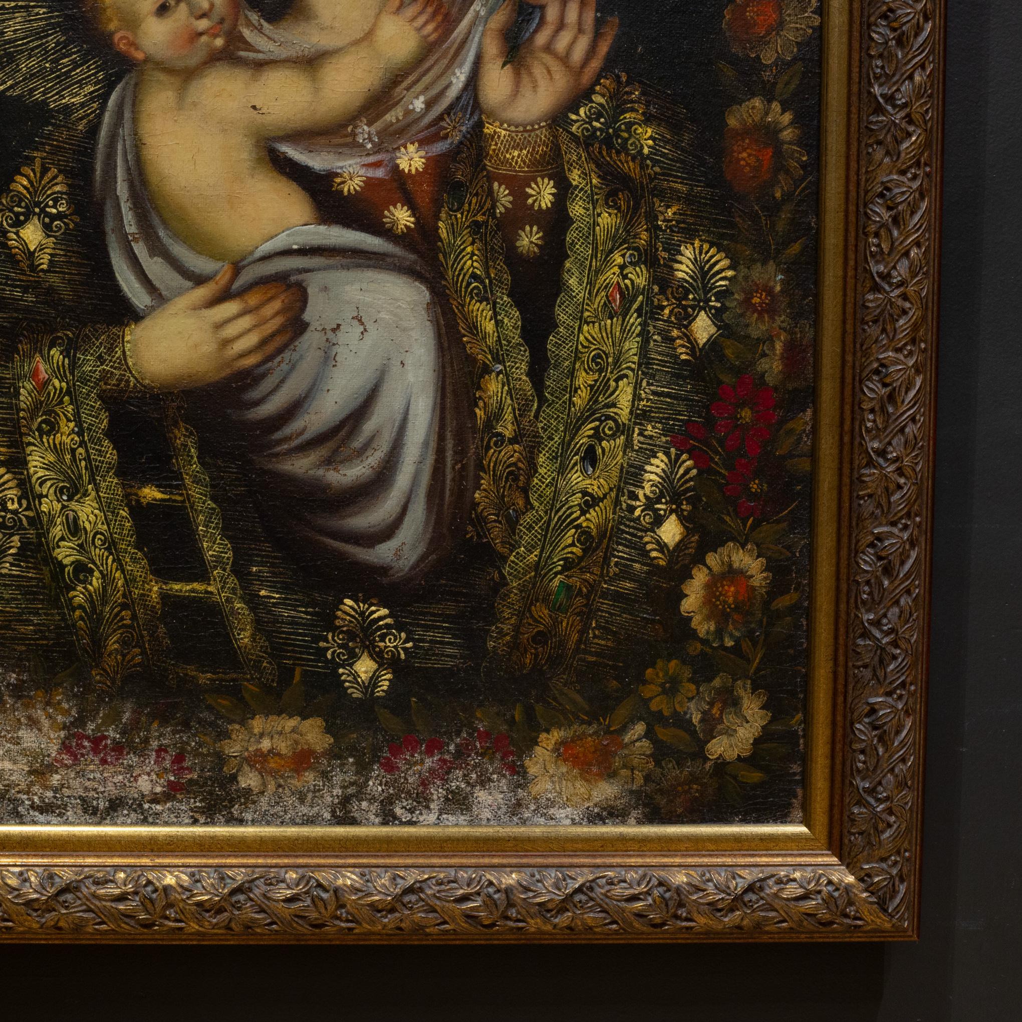 XX secolo Madonna & Child, Perù, Pittura a olio su tela, ante 1970 in vendita