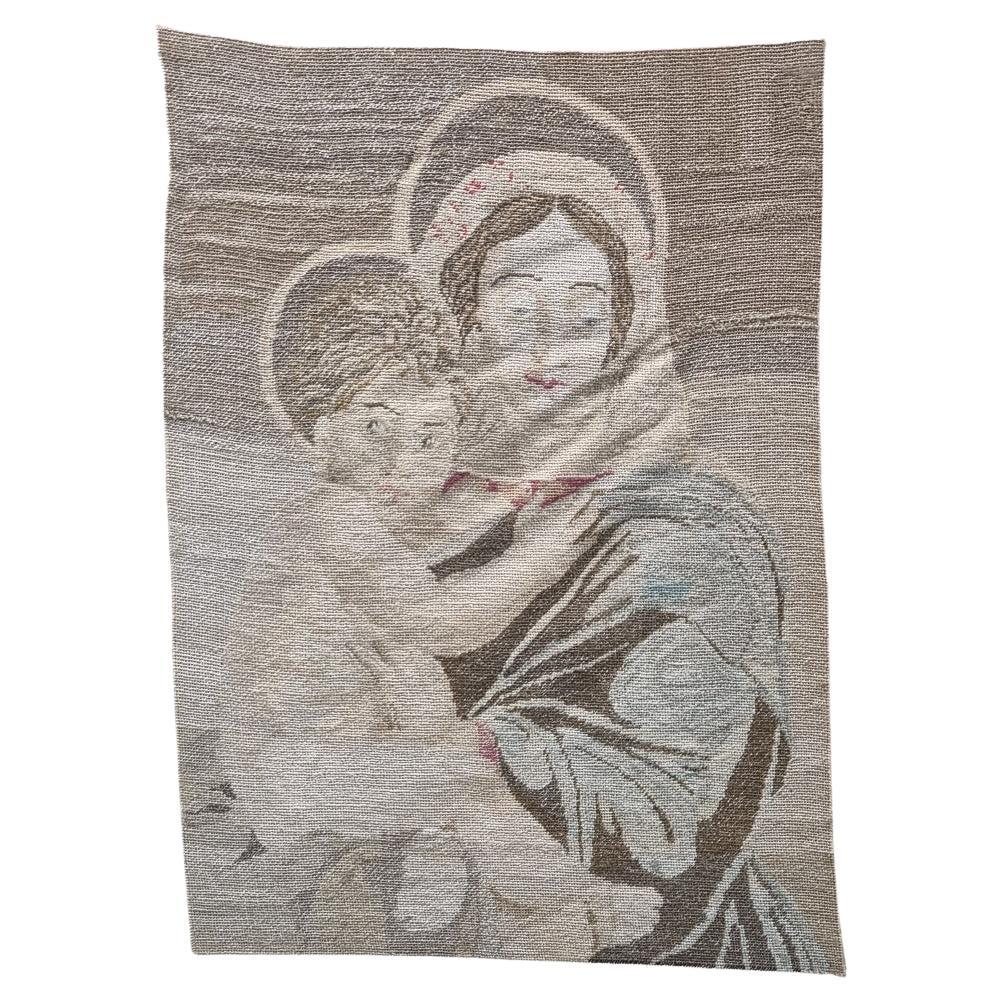 Madonna col Bambino – Ricamo su seta, fine XIX / inizi XX secolo in vendita