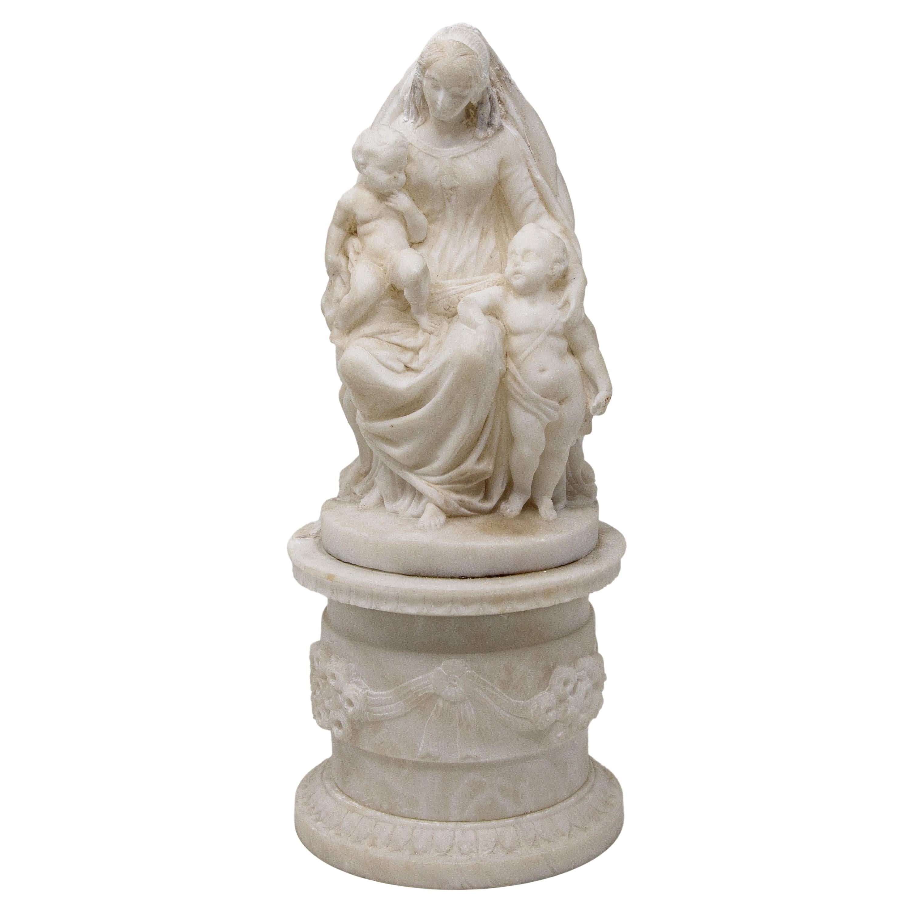 Madonna and Child and St. John, Alabaster, 19th century For Sale