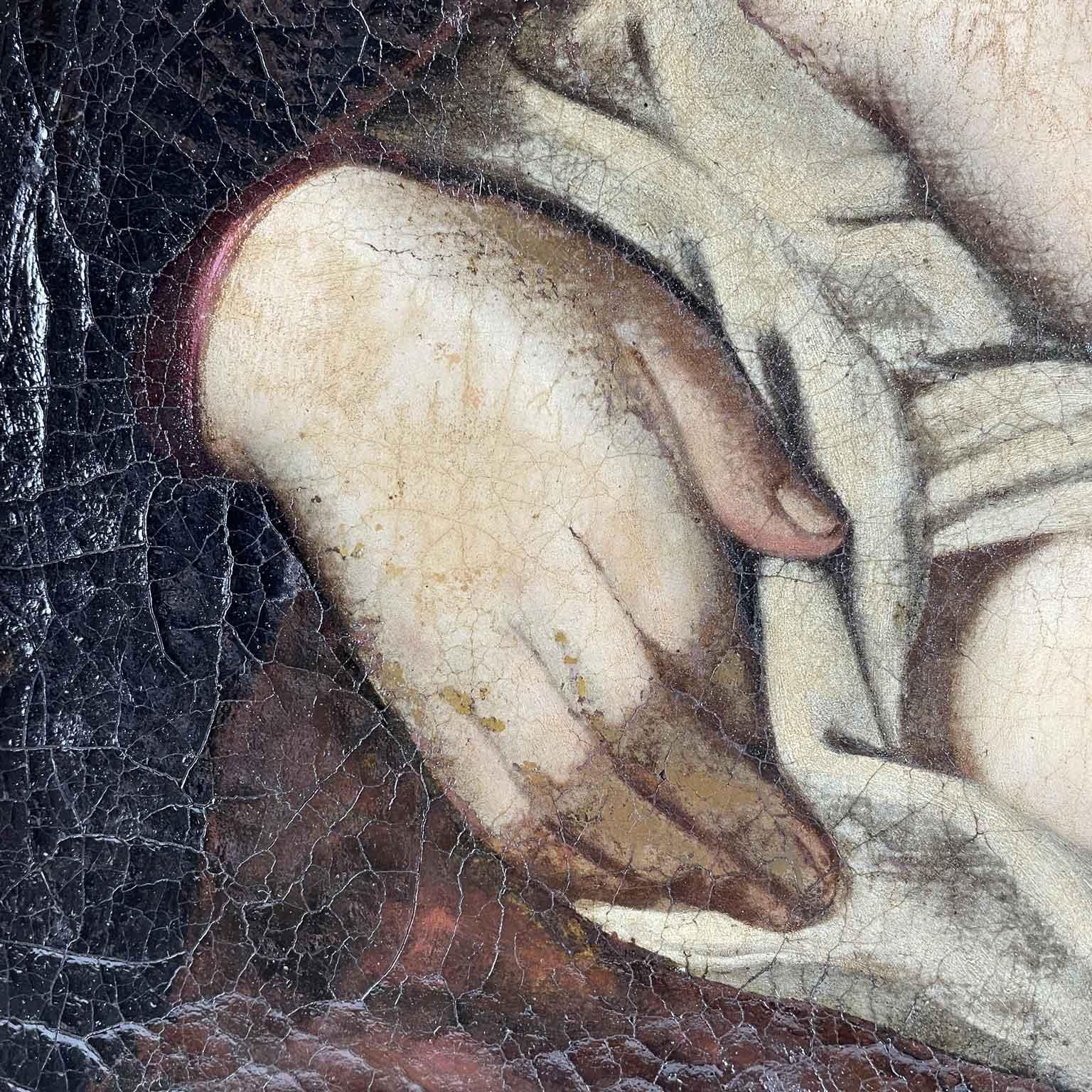 Virgen con el Niño Pintura italiana Finales del siglo XVII Hecho a mano en venta