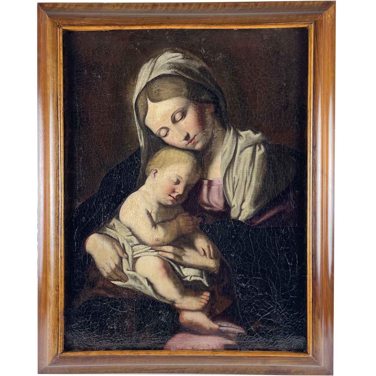 Virgen con el Niño Pintura italiana Finales del siglo XVII 17th Century en venta