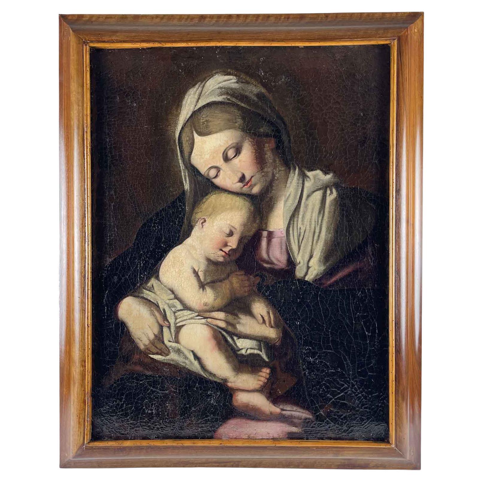 Madonna With Child Italian Painting Late 17th Century