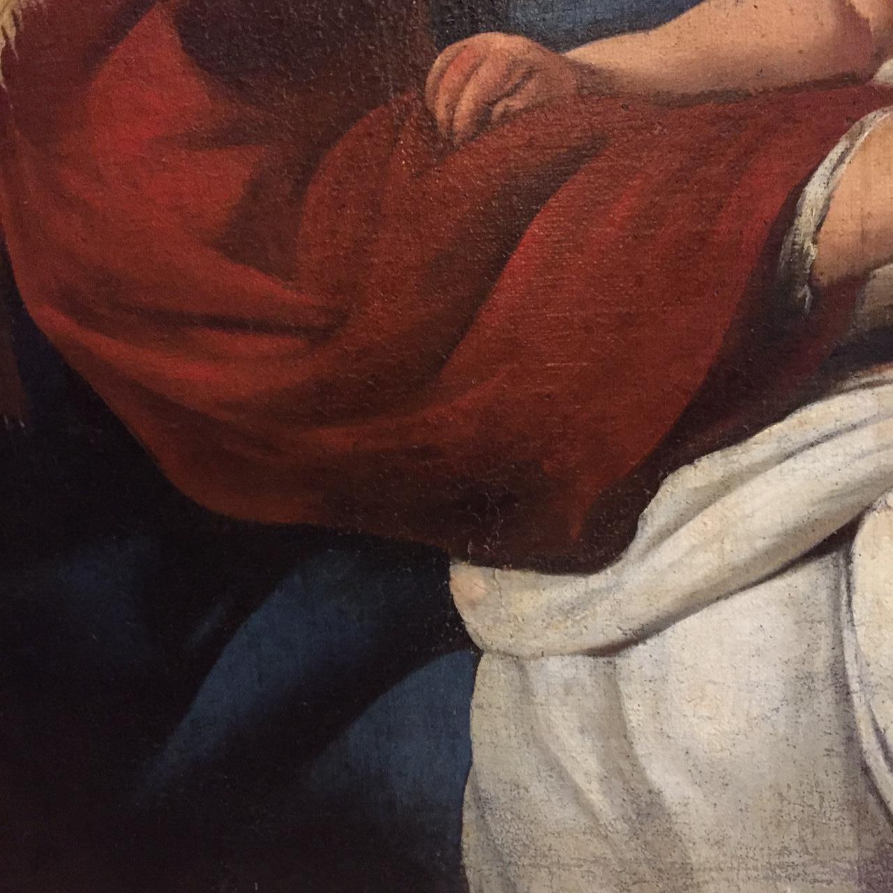 Canvas Madonna con Bambino e San Giovannino Dipinto Religioso Italiano 1650 circa For Sale