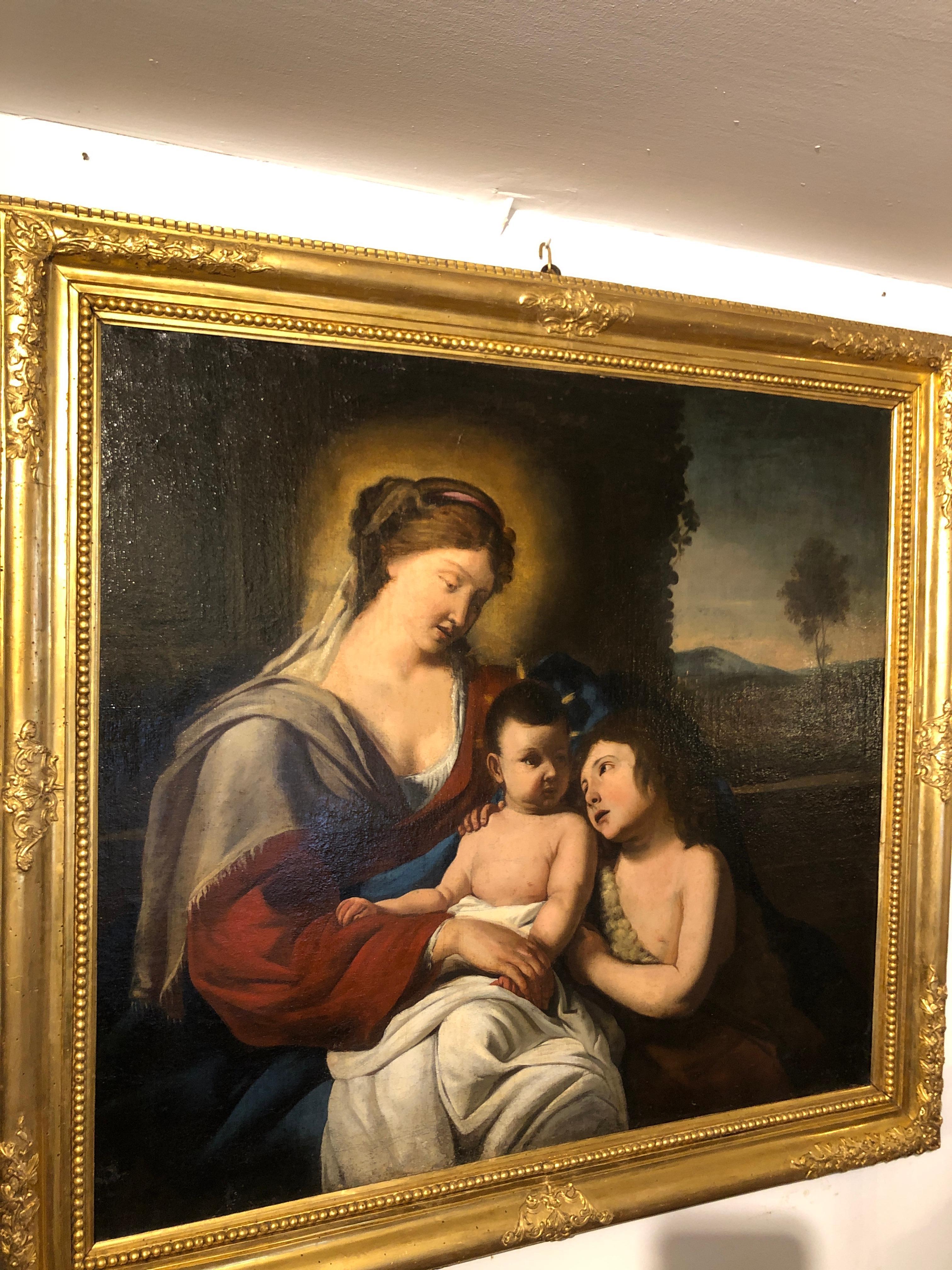 Madonna con Bambino e San Giovannino Dipinto Religioso Italiano 1650 circa For Sale 2