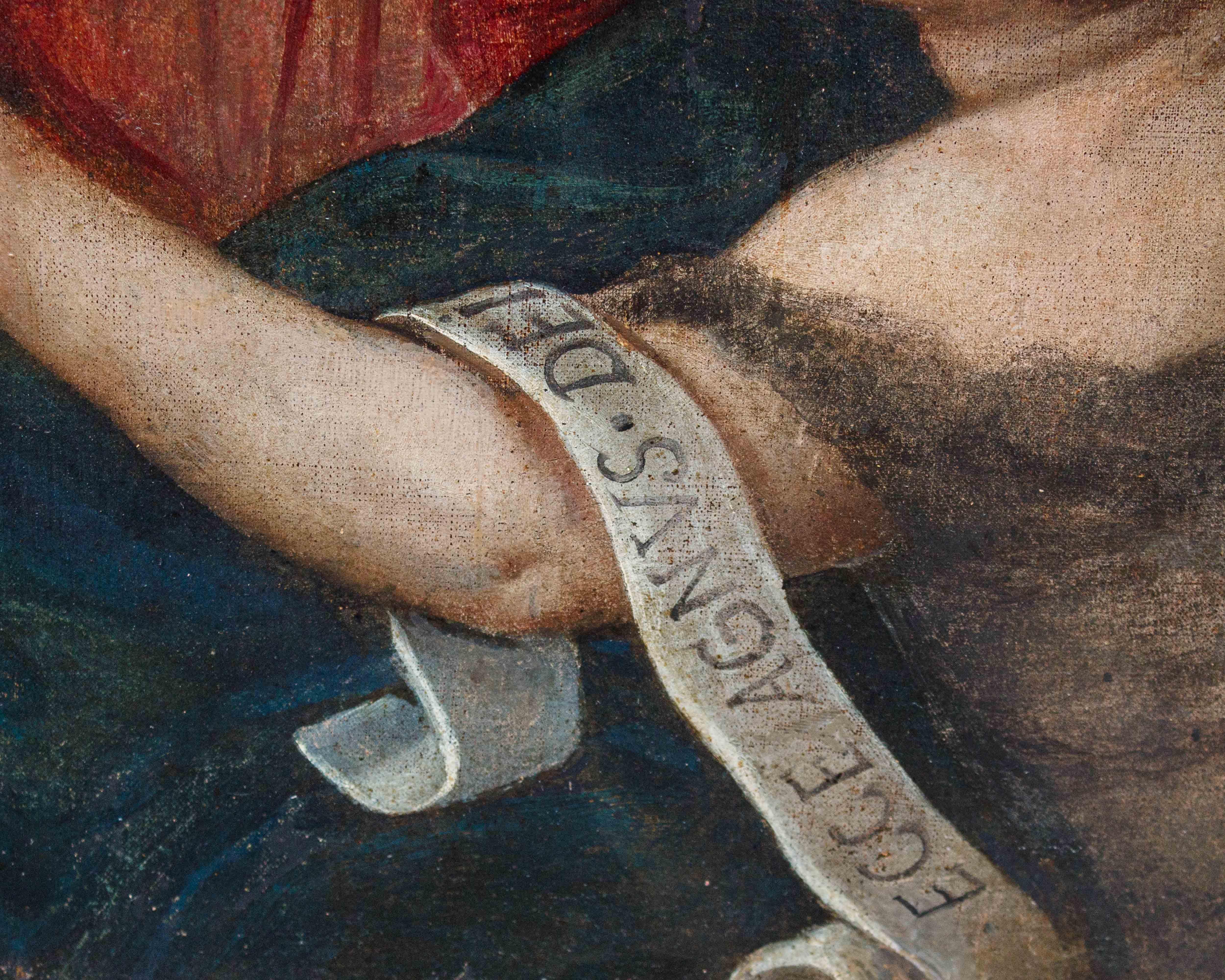 Madonna und Kind mit Johannes Öl auf Leinwand Schule von Tizian im Angebot 8