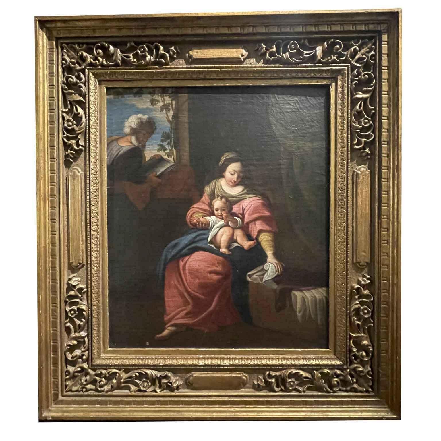 Madonna and Child with St. Joseph Holy Family Italian School 19th Century  In Good Condition For Sale In Milan, IT