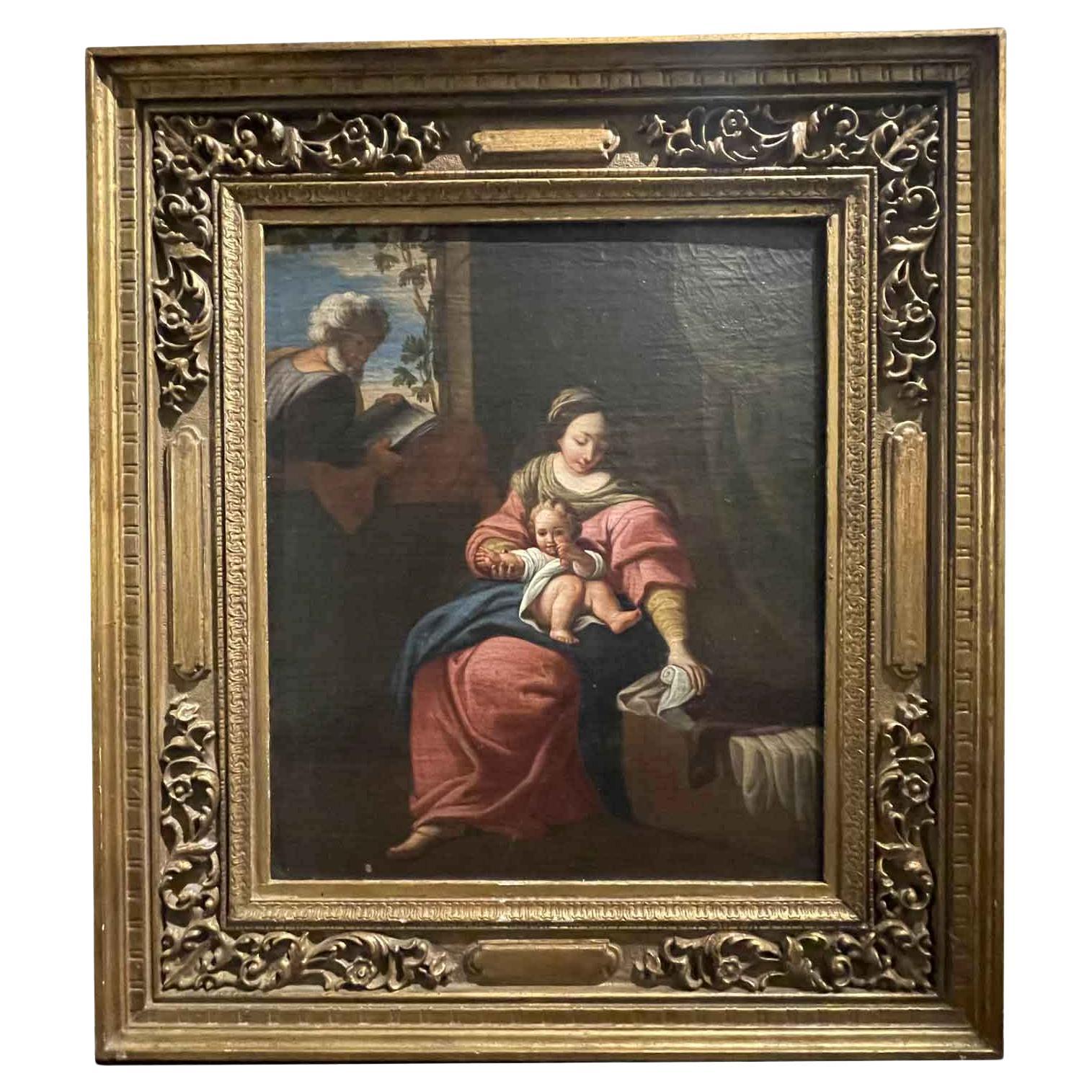 Madonna and Child with St. Joseph Holy Family Italian School 19th Century  For Sale