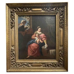 Antique Madonna and Child with St. Joseph Holy Family Italian School 19th Century 