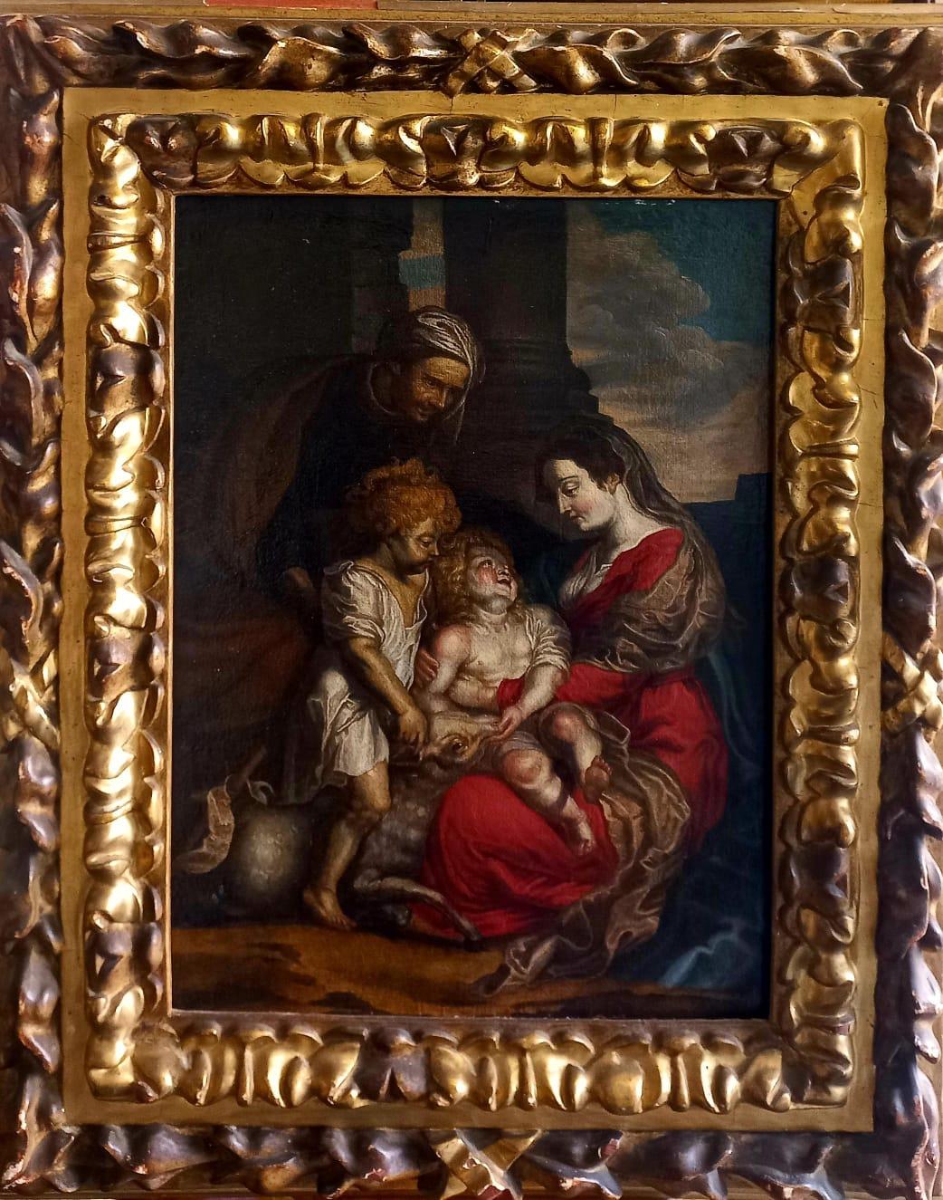 Madonna and Child, St. John and St. Anne, painter from the close circle of Pieter Paul Rubens, first half of the 17th century, oil on canvas pasted on board, measures 44x33 cm, with antique frame measures 63.5x52 cm.
The painting is from Pieter Paul