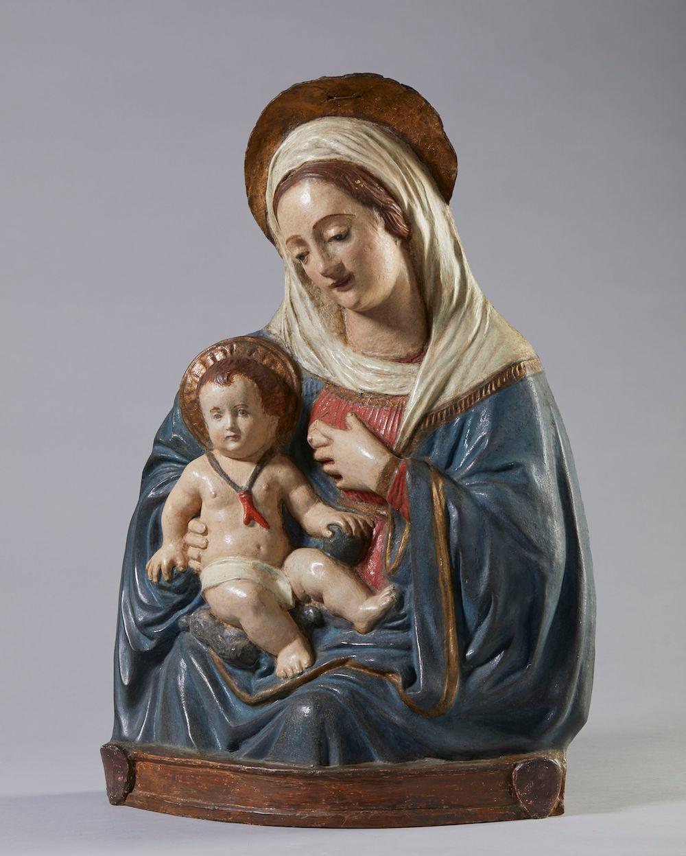 Renaissance Madonna of Milk, polychrome stucco relief, Florence, 16th century For Sale