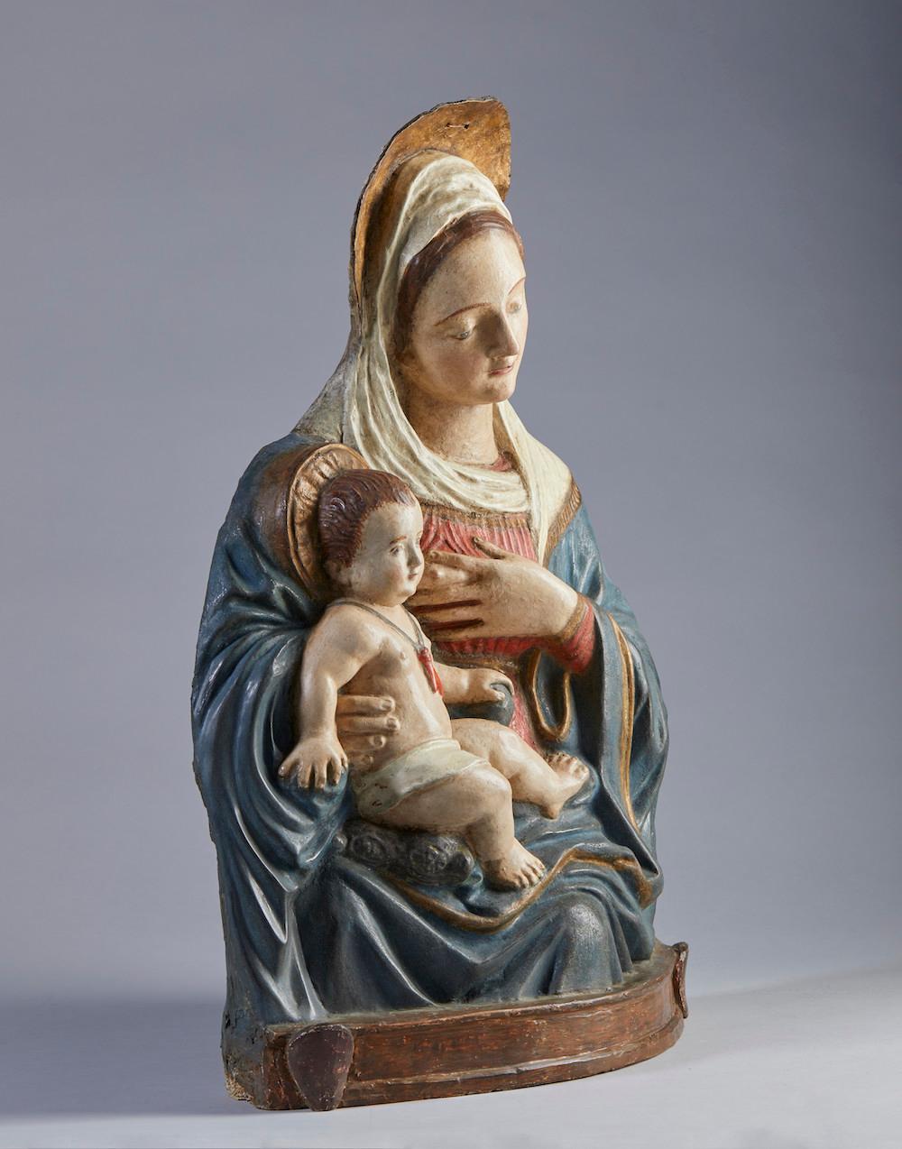 Italian Madonna of Milk, polychrome stucco relief, Florence, 16th century For Sale