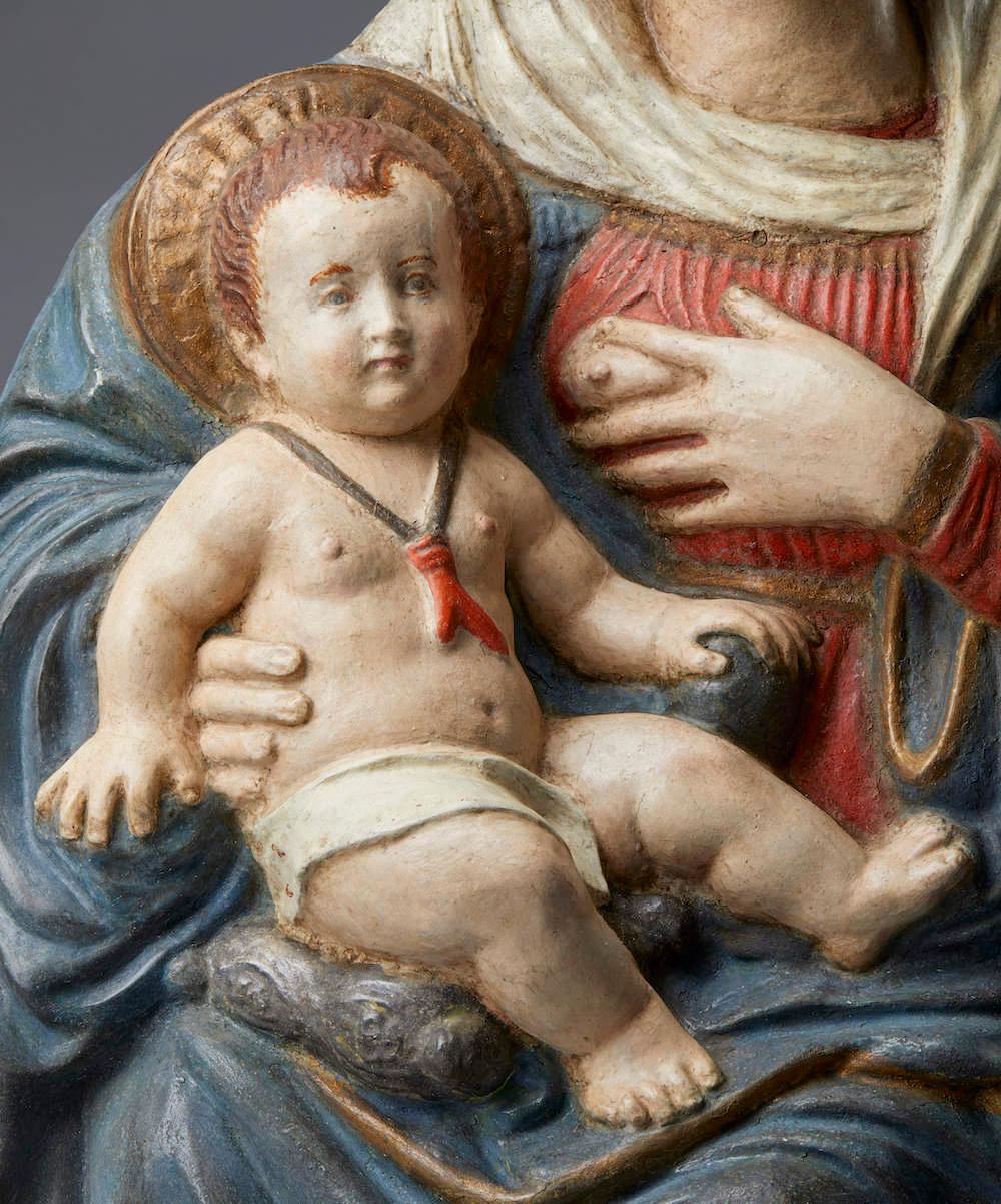 Milchmadonna, polychromes Stuckrelief, Florenz, 16. Jahrhundert im Zustand „Gut“ im Angebot in Brescia, IT