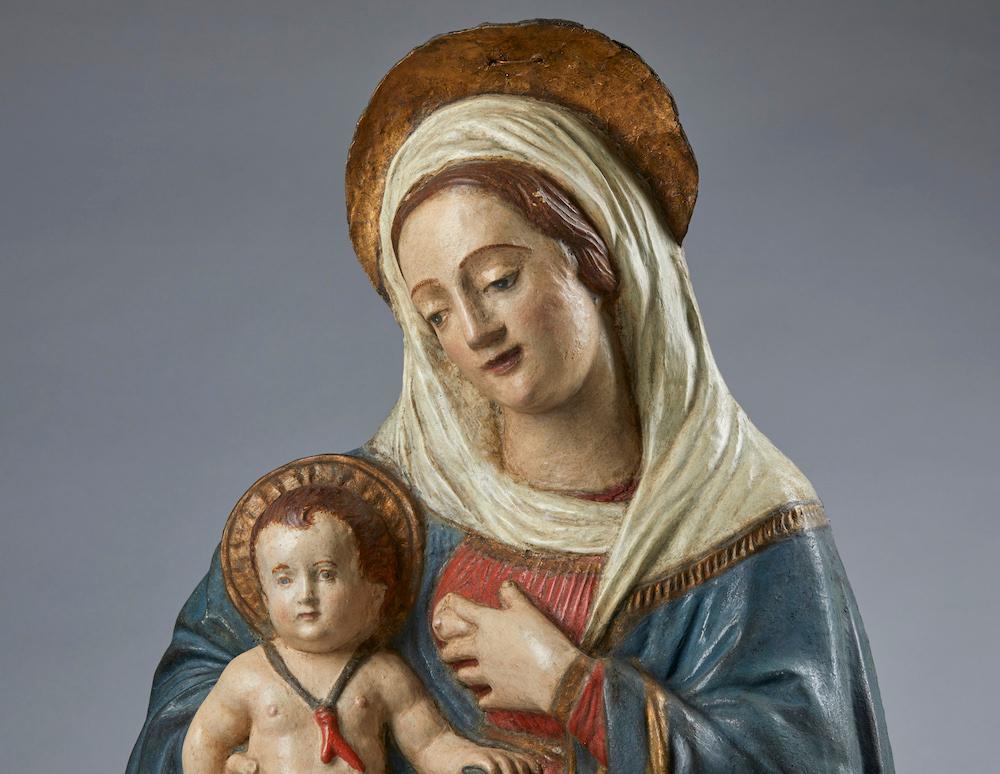 Gesso Madonna of Milk, polychrome stucco relief, Florence, 16th century For Sale