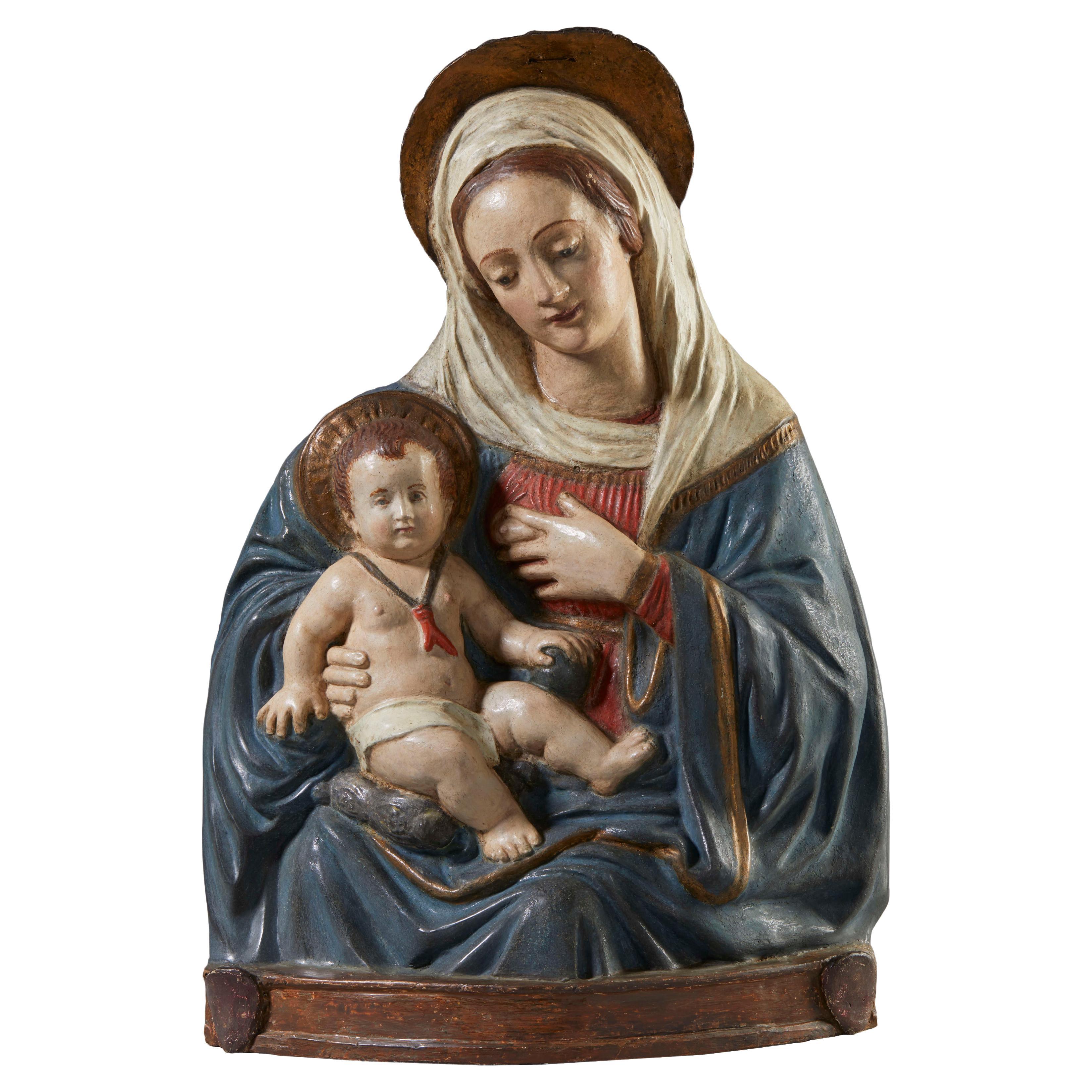 Madonna of Milk, polychrome stucco relief, Florence, 16th century For Sale