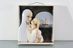 Bas-relief en céramique émaillée "Madonna del Navigatore" par Ignis Torino 1940s Italy